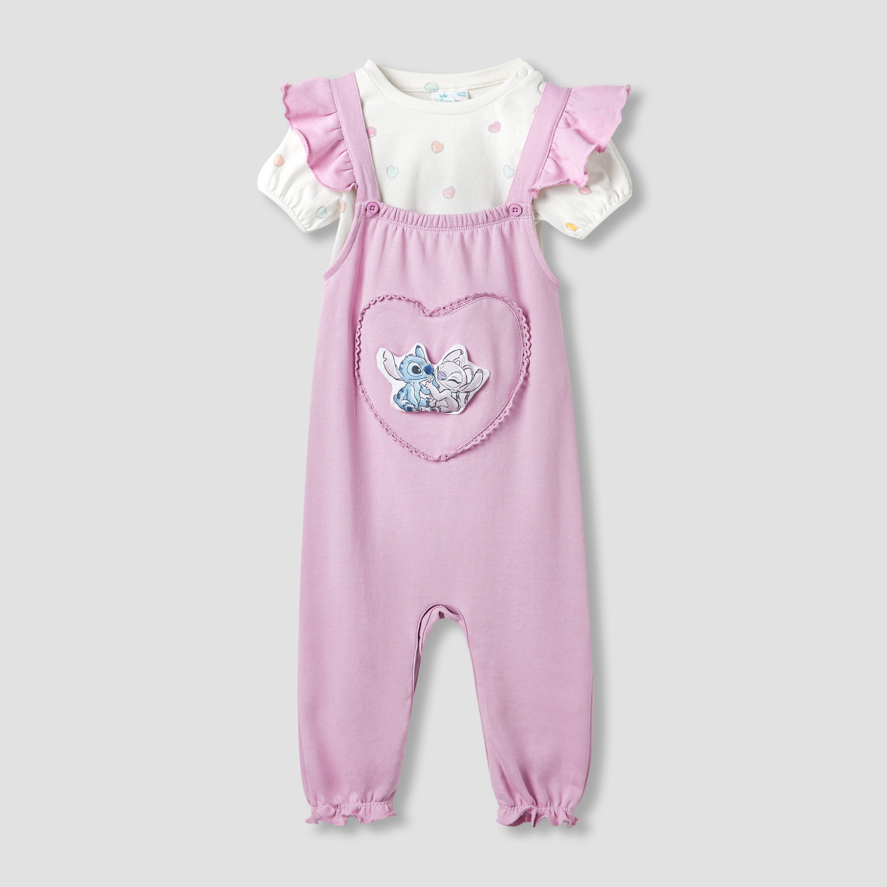Disney Heart Print T-shirt and Dungarees Set-baby-girls-clothing-setsandcoords-image-1