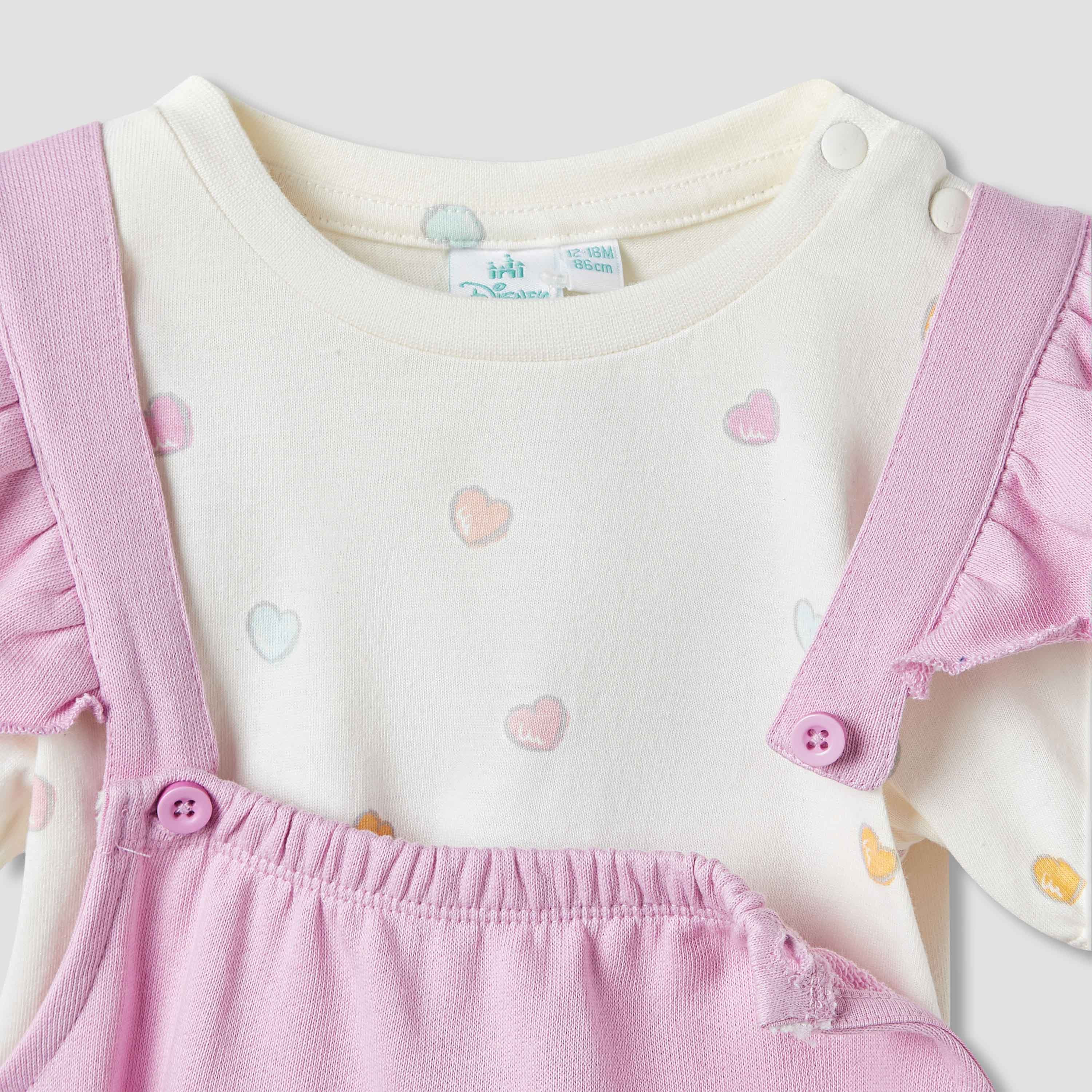 Disney Heart Print T-shirt and Dungarees Set-baby-girls-clothing-setsandcoords-image-4