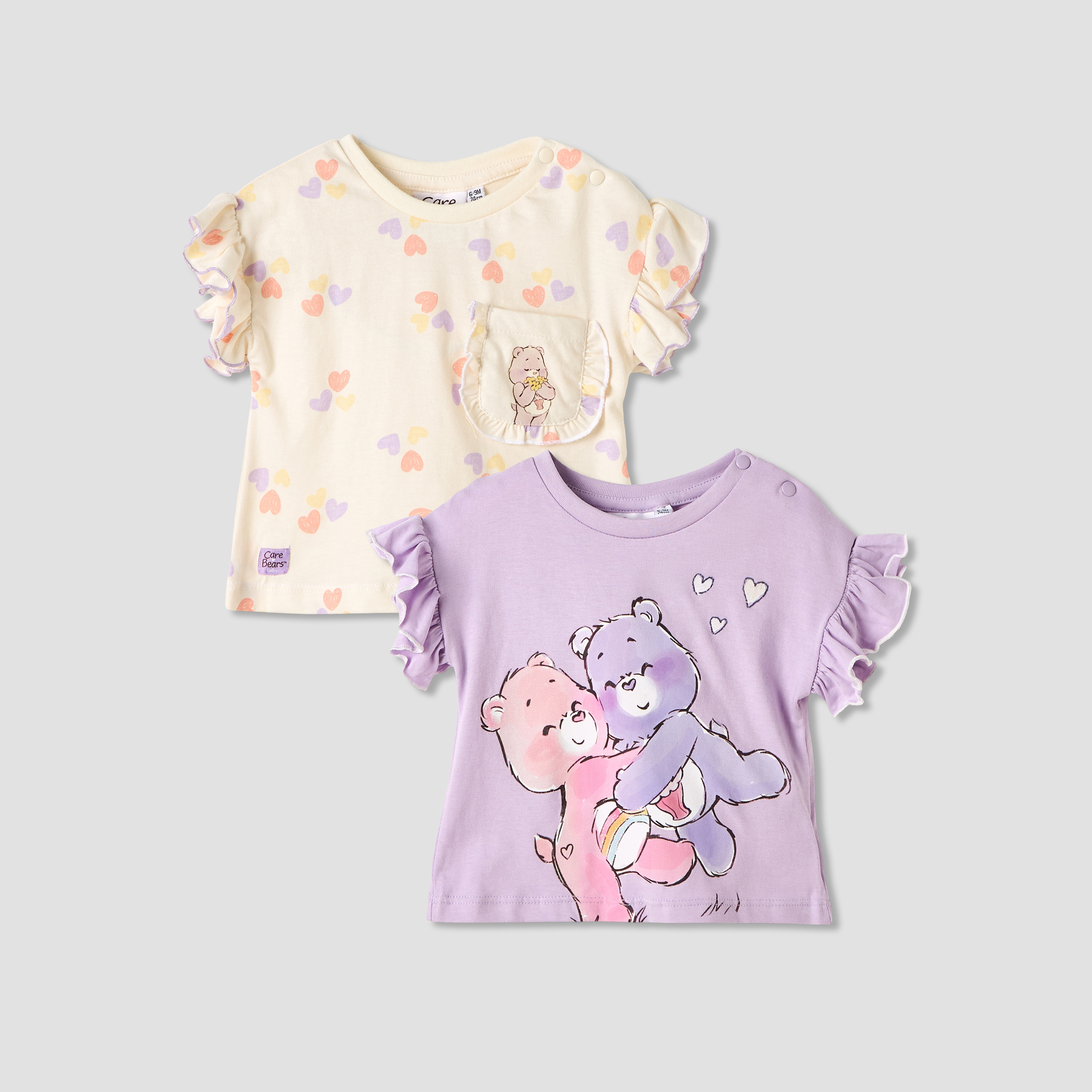 Cloud Co Care Bears Print T-shirt with Ruffle Sleeves - Set of 2-baby-girls-clothing-tshirts-image-1