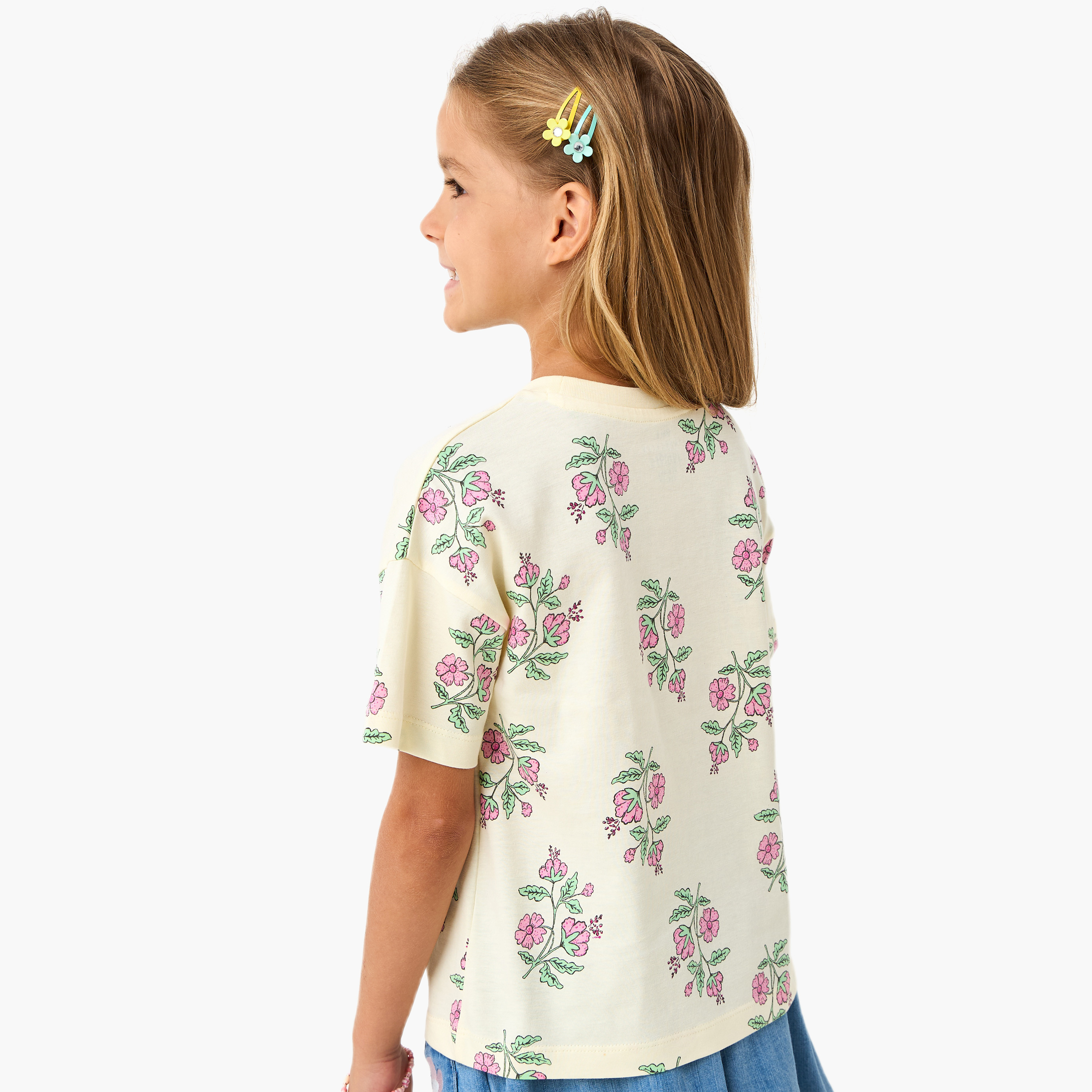 Juniors Floral Print T-shirt with Short Sleeves-girls-clothing-tshirts-image-3