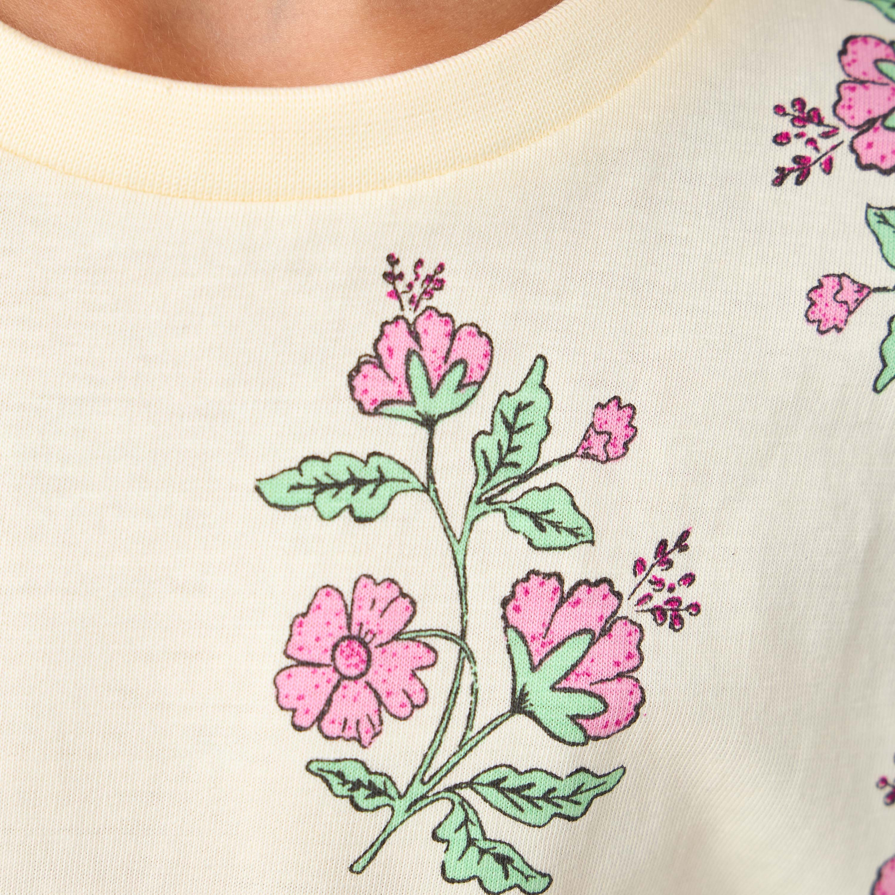 Juniors Floral Print T-shirt with Short Sleeves-girls-clothing-tshirts-image-5