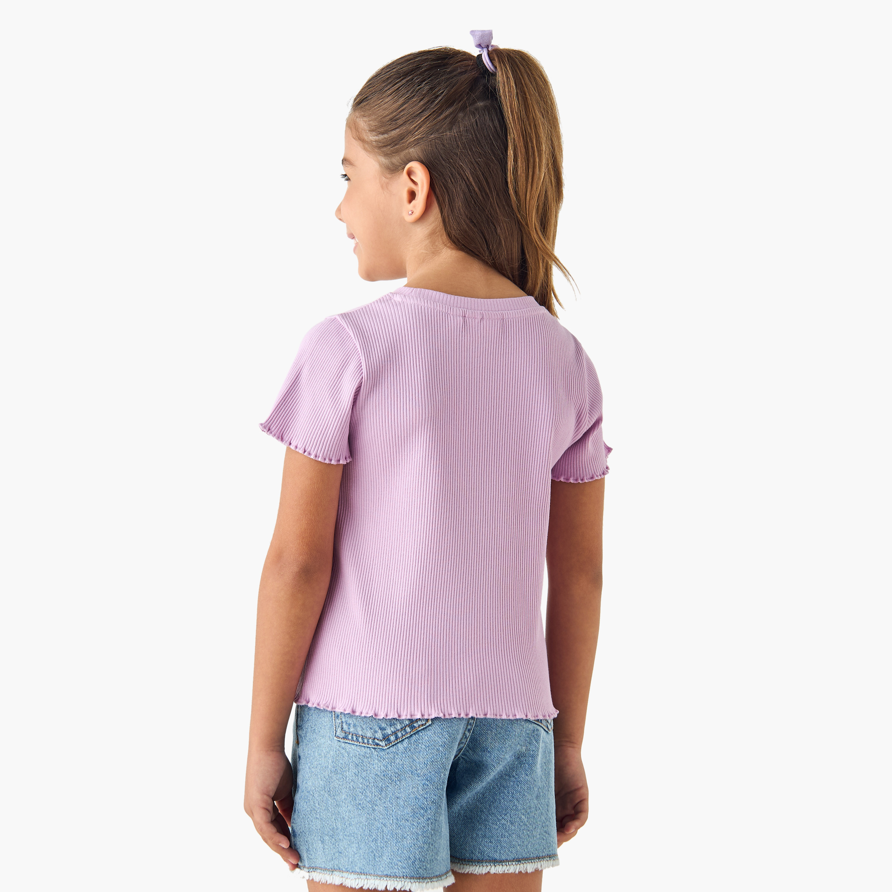Juniors Ribbed Crew Neck T-shirt with Lettuce Hem-girls-clothing-tshirts-image-3