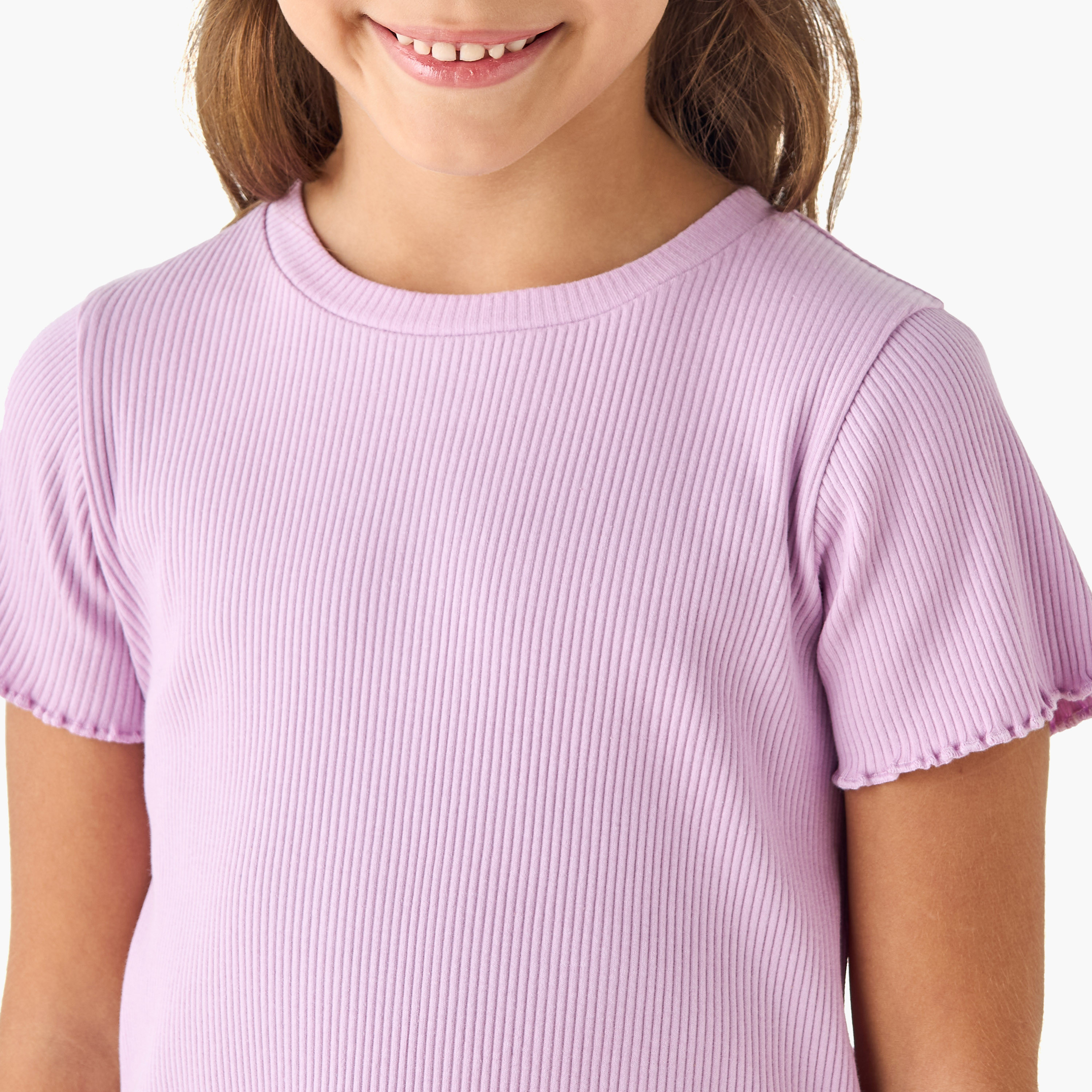Juniors Ribbed Crew Neck T-shirt with Lettuce Hem-girls-clothing-tshirts-image-4