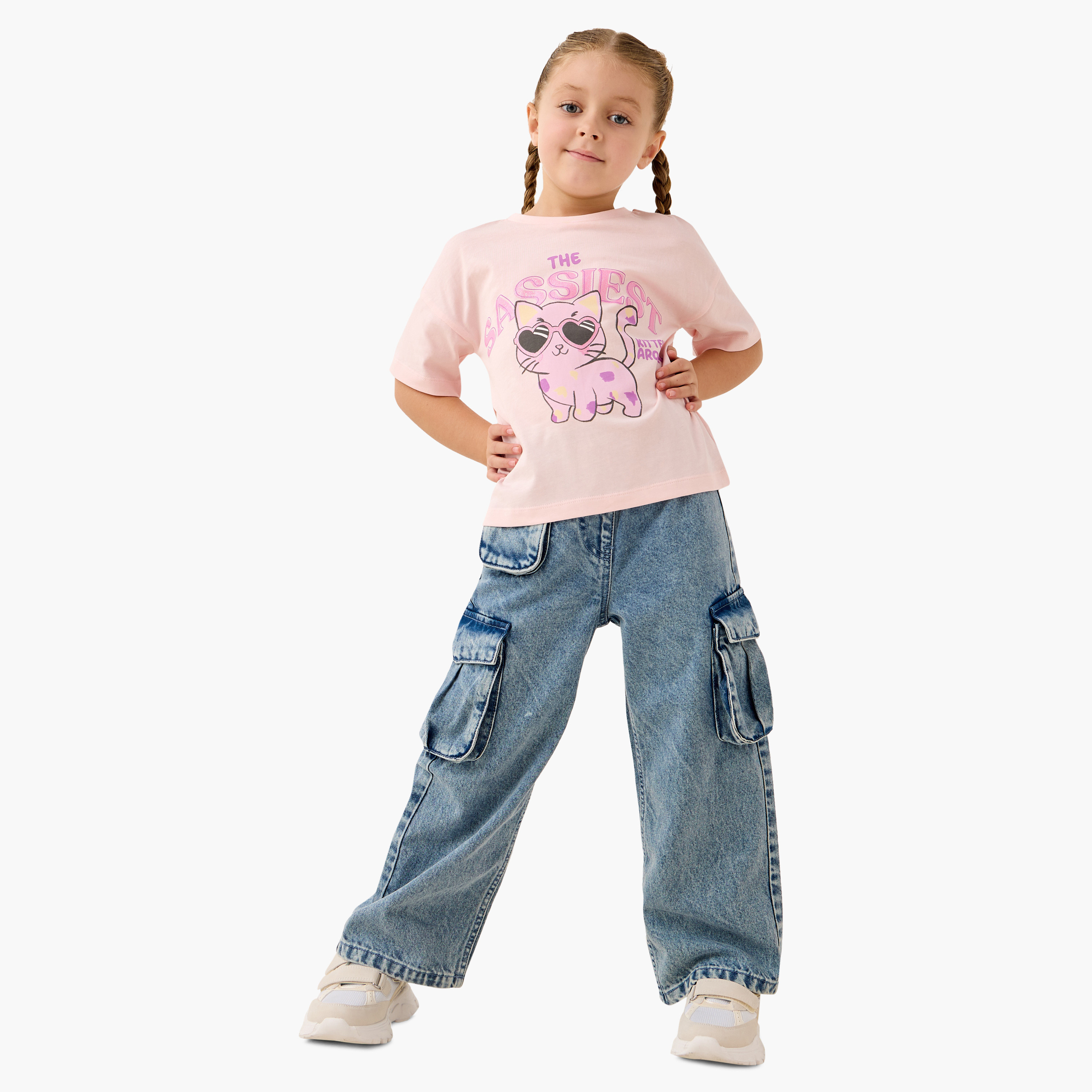 Juniors Graphic Print T-shirt with Short Sleeves-girls-clothing-tshirts-image-2