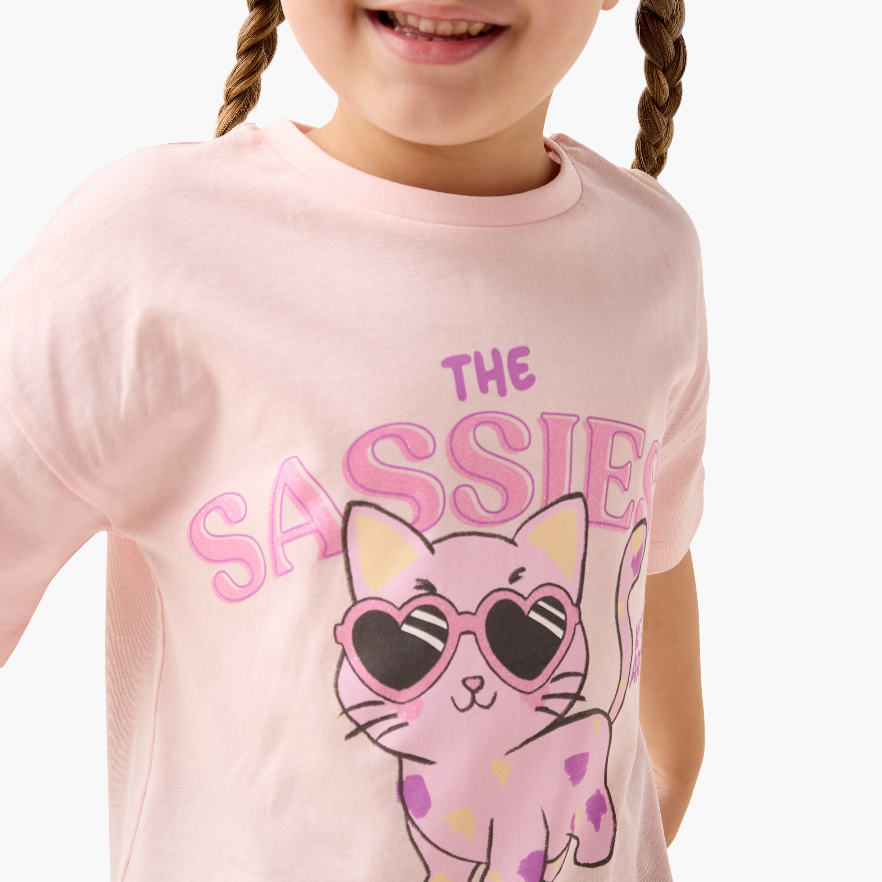 Juniors Graphic Print T-shirt with Short Sleeves-girls-clothing-tshirts-image-4