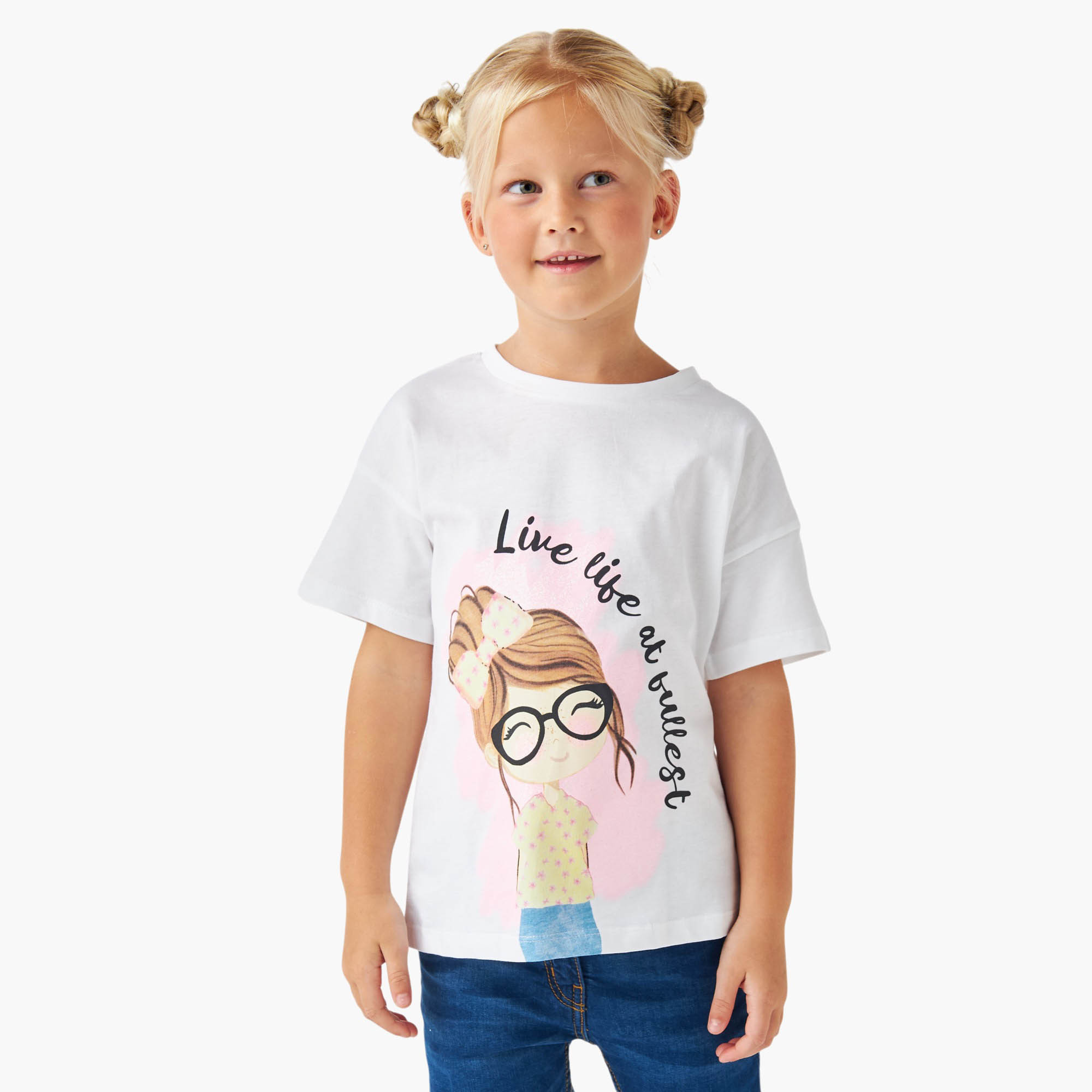 تيشيرت بأكمام قصيرة وطبعات جرافيك من جونيورز-girls-clothing-tshirts-image-1