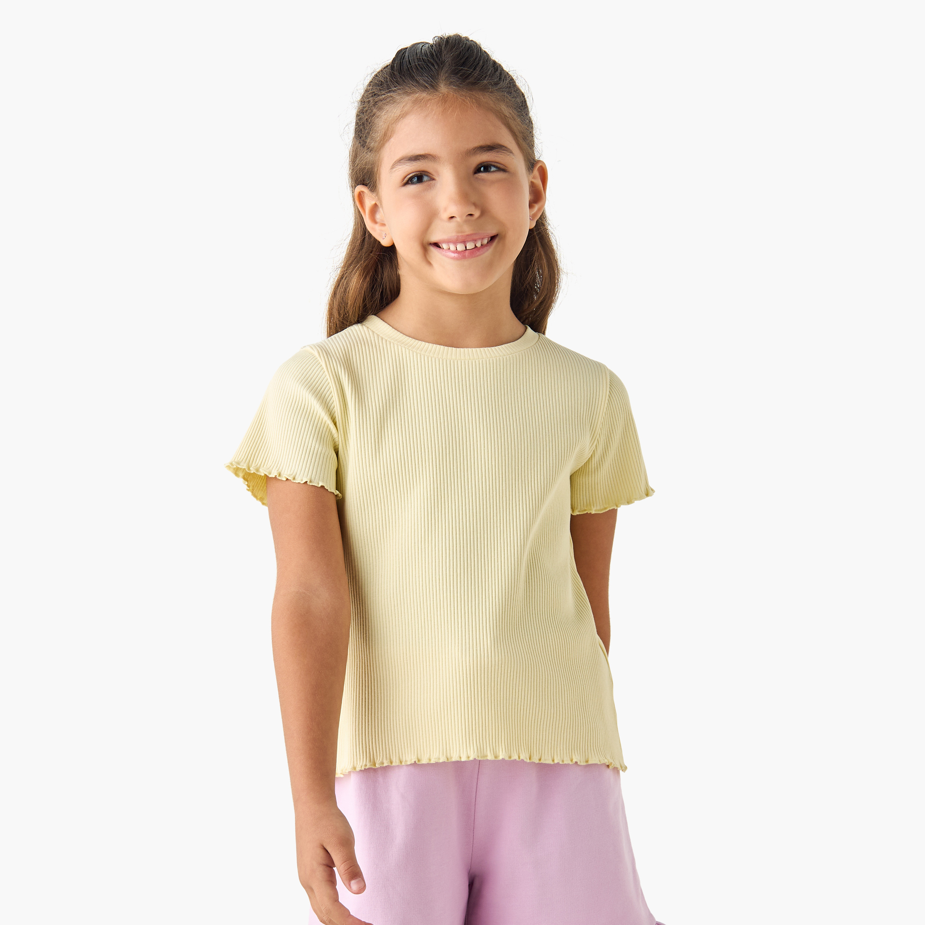 Juniors Ribbed Crew Neck T-shirt with Lettuce Hem-girls-clothing-tshirts-image-1