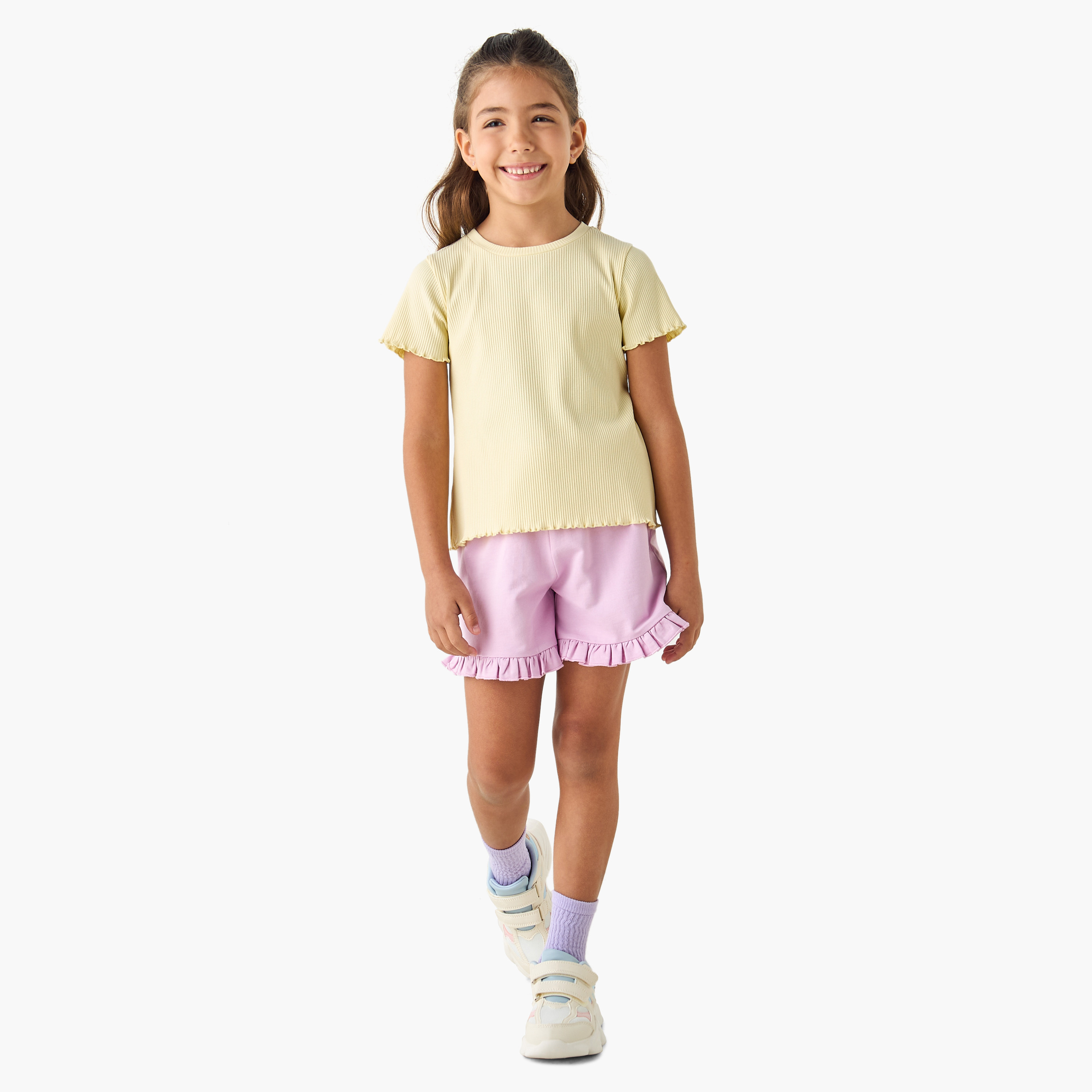 Juniors Ribbed Crew Neck T-shirt with Lettuce Hem-girls-clothing-tshirts-image-2