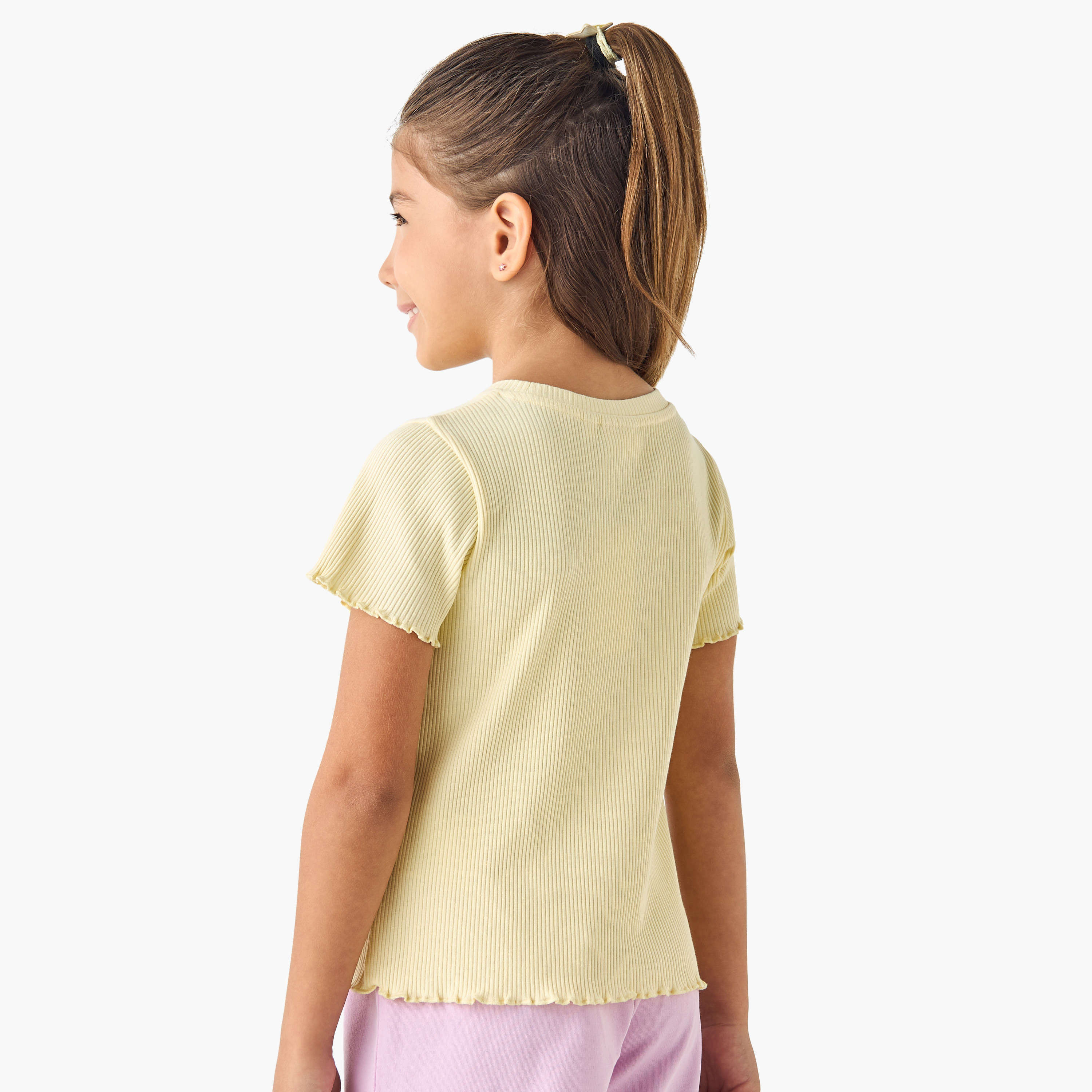 Juniors Ribbed Crew Neck T-shirt with Lettuce Hem-girls-clothing-tshirts-image-3