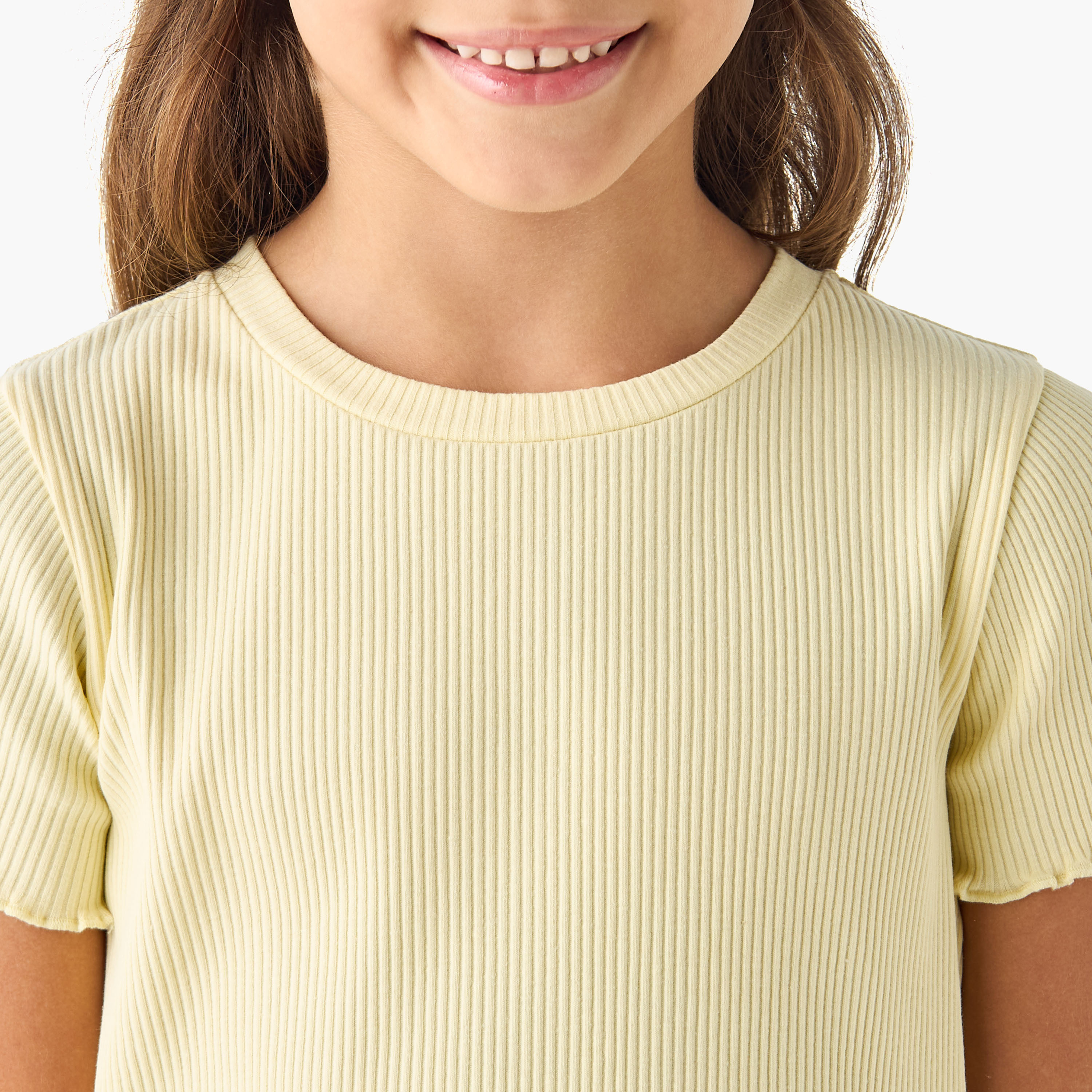 Juniors Ribbed Crew Neck T-shirt with Lettuce Hem-girls-clothing-tshirts-image-4