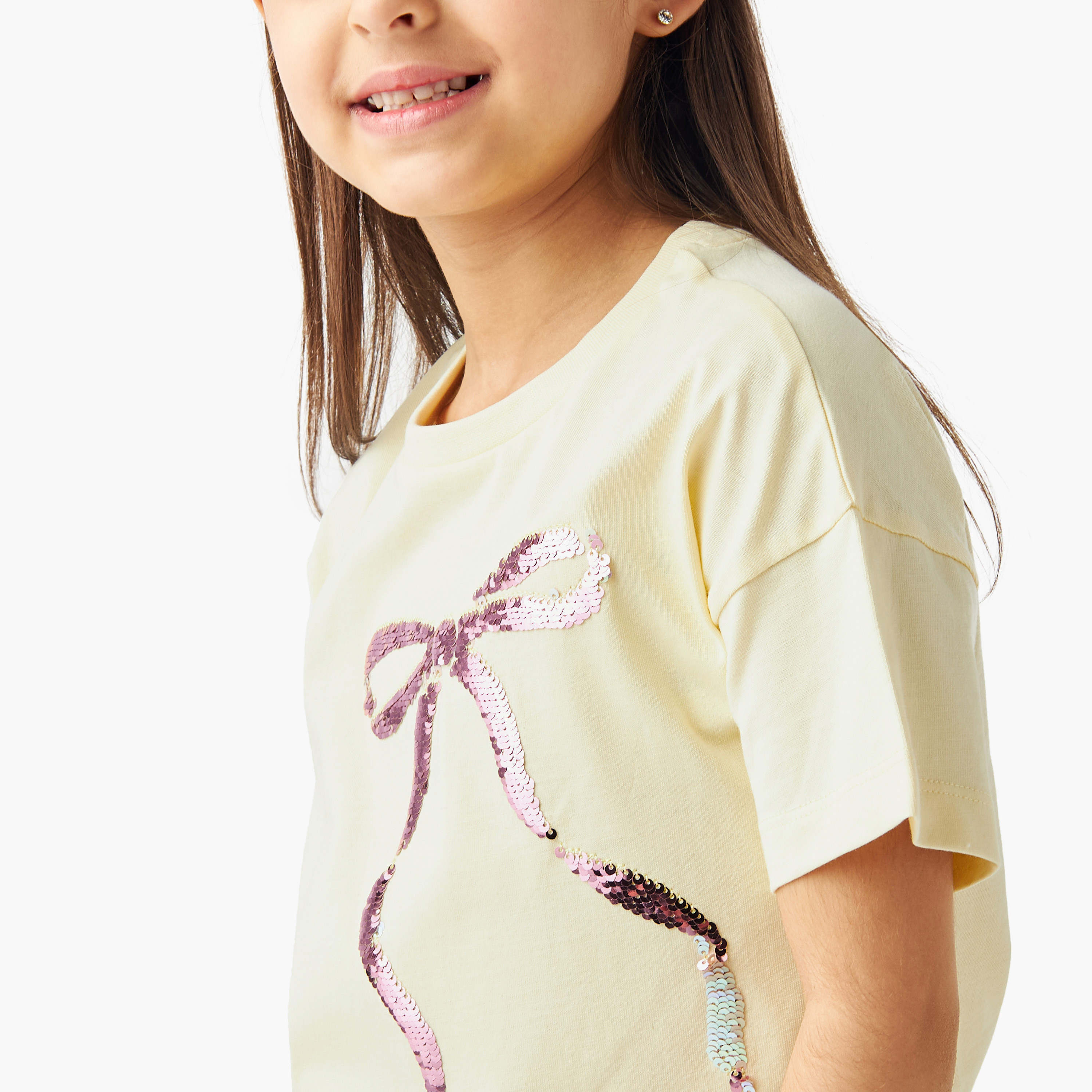 Juniors Bow Embellished T-shirt-girls-clothing-tshirts-image-4
