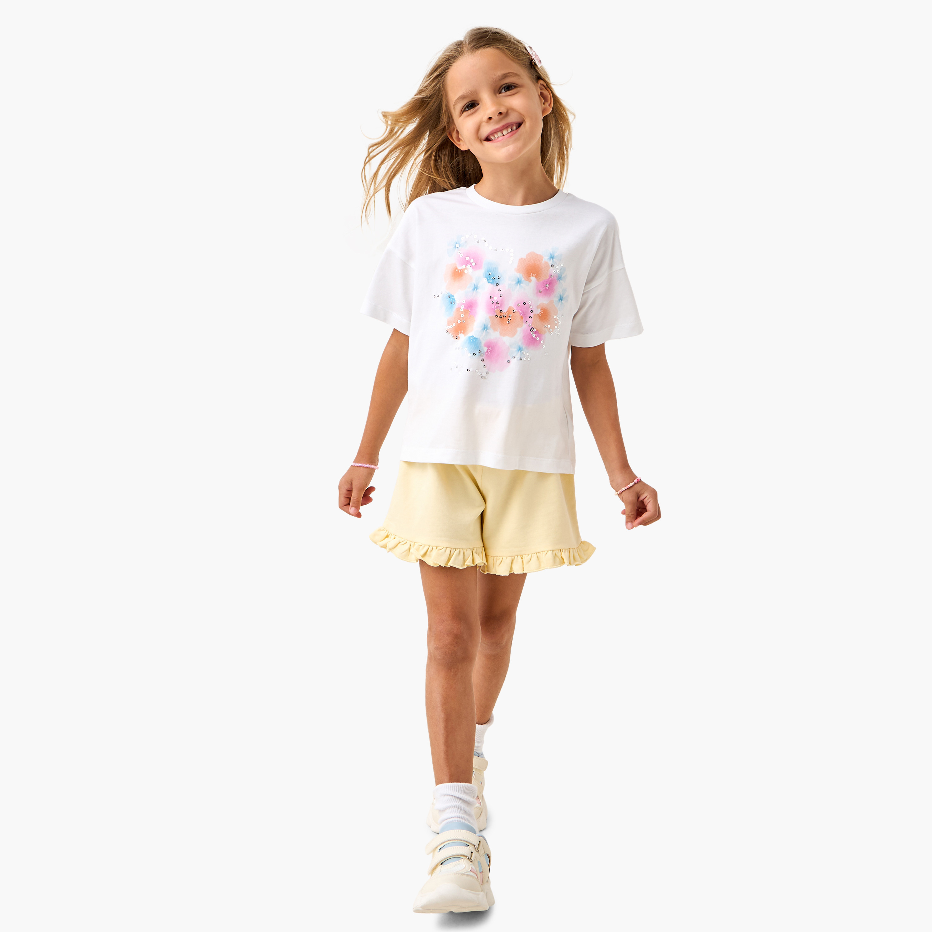 Juniors Sequinned T-shirt with Short Sleeves-girls-clothing-tshirts-image-2