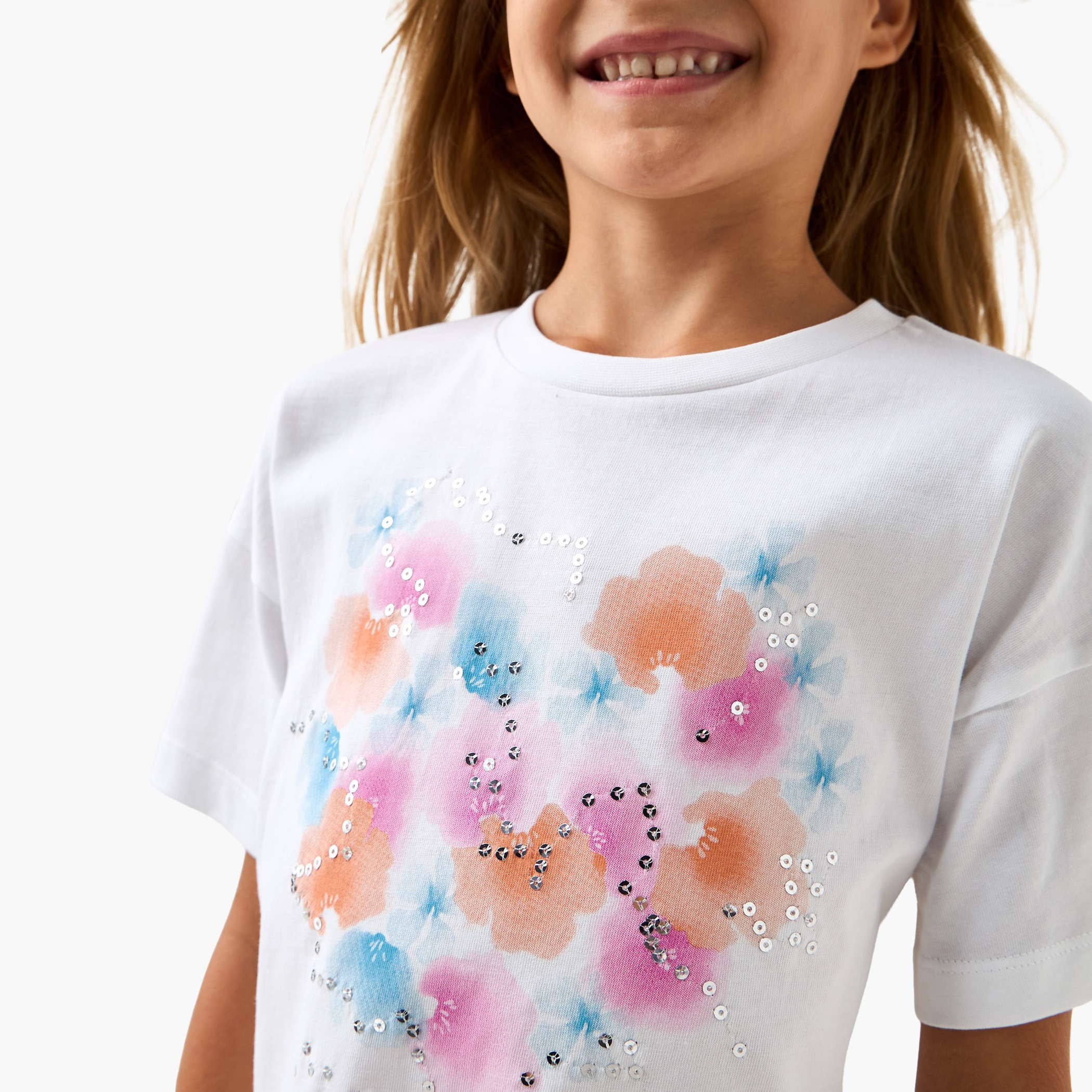 Juniors Sequinned T-shirt with Short Sleeves-girls-clothing-tshirts-image-4