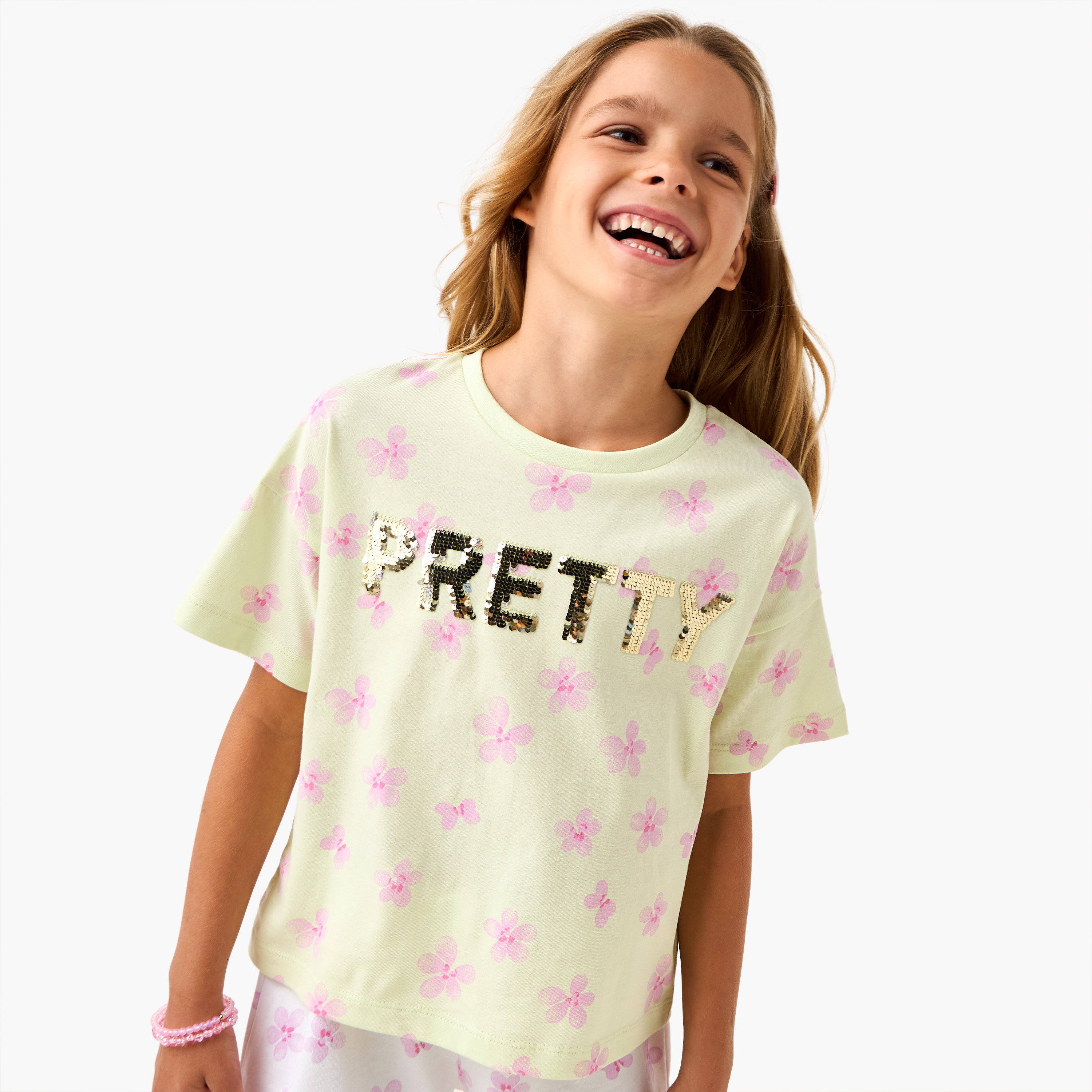 Juniors Embellished T-shirt with Drop Shoulder Sleeves-girls-clothing-tshirts-image-1