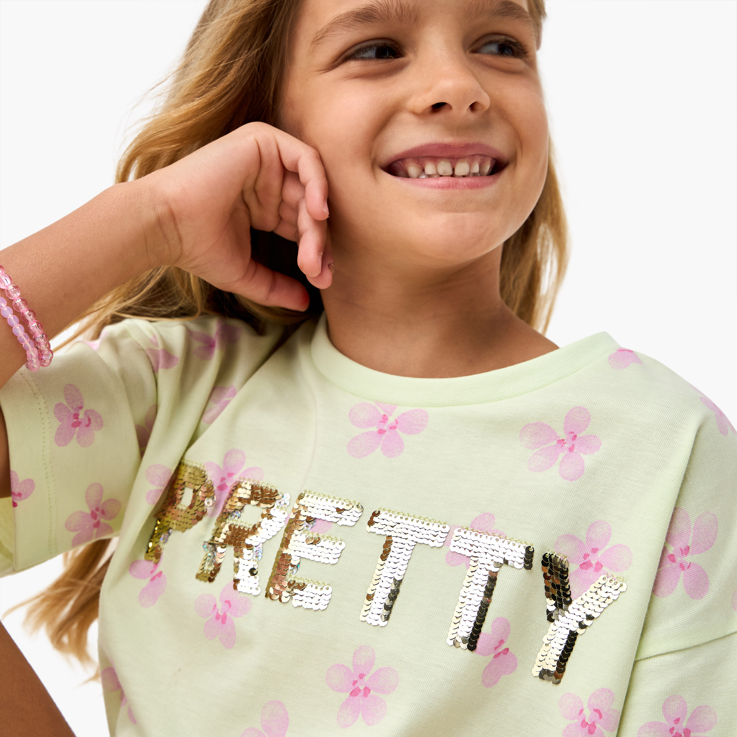 Juniors Embellished T-shirt with Drop Shoulder Sleeves-girls-clothing-tshirts-image-4