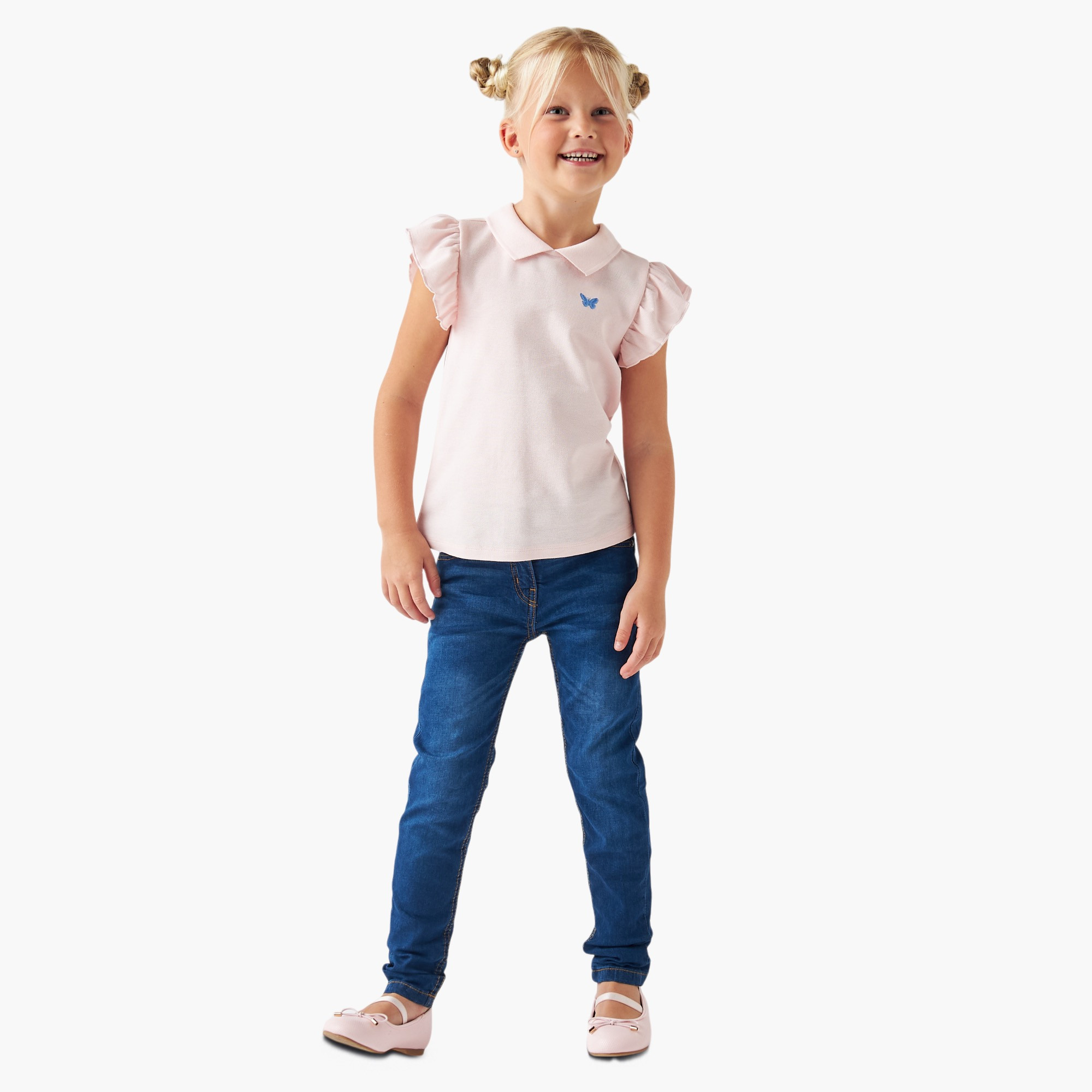 Juniors Embroidered Detail Polo T-shirt with Short Sleeves-girls-clothing-tshirts-image-2