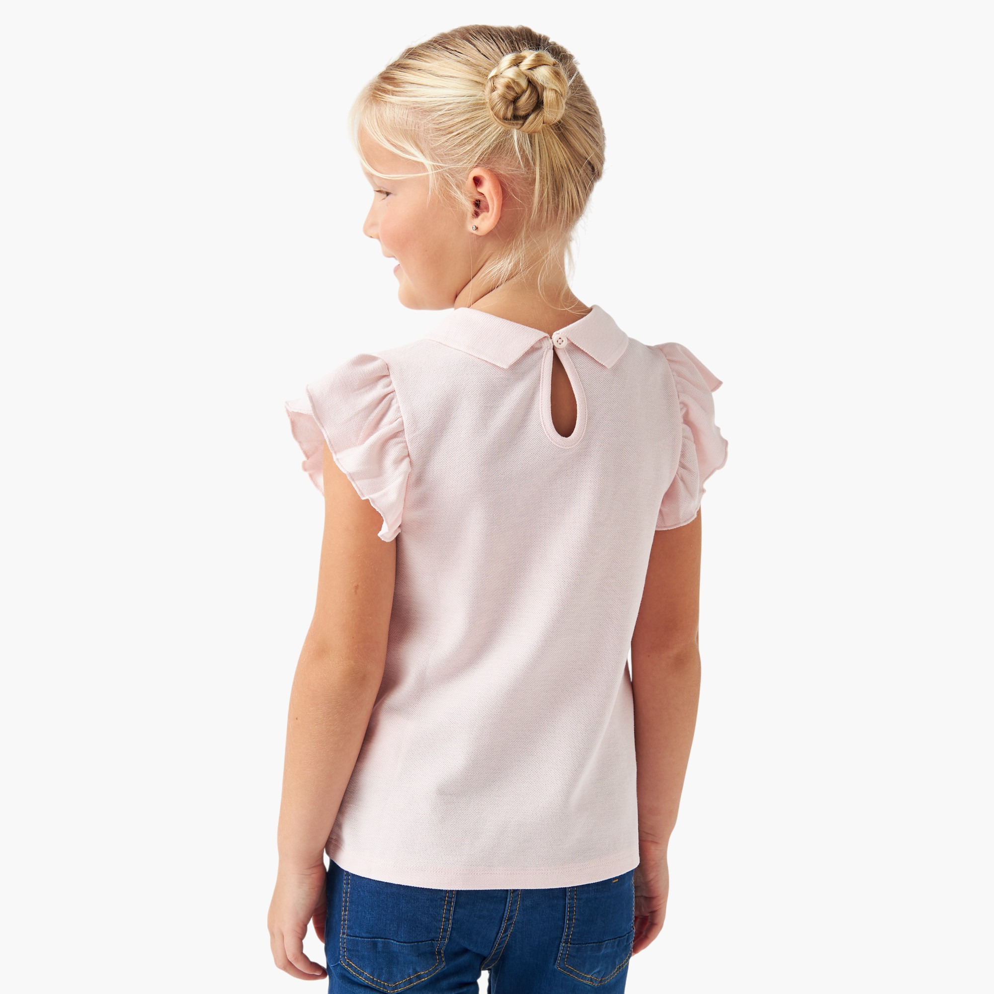 Juniors Embroidered Detail Polo T-shirt with Short Sleeves-girls-clothing-tshirts-image-3