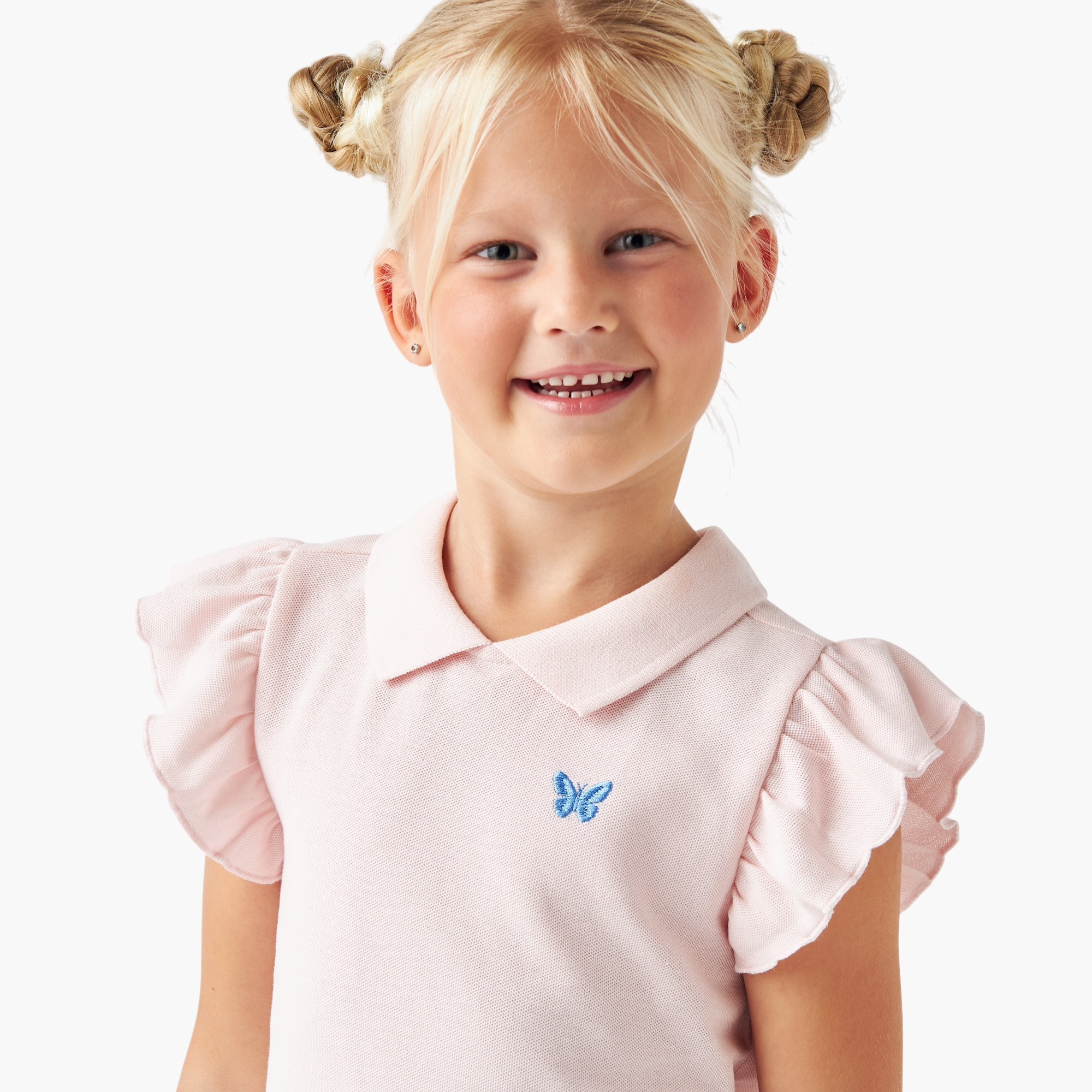Juniors Embroidered Detail Polo T-shirt with Short Sleeves-girls-clothing-tshirts-image-4