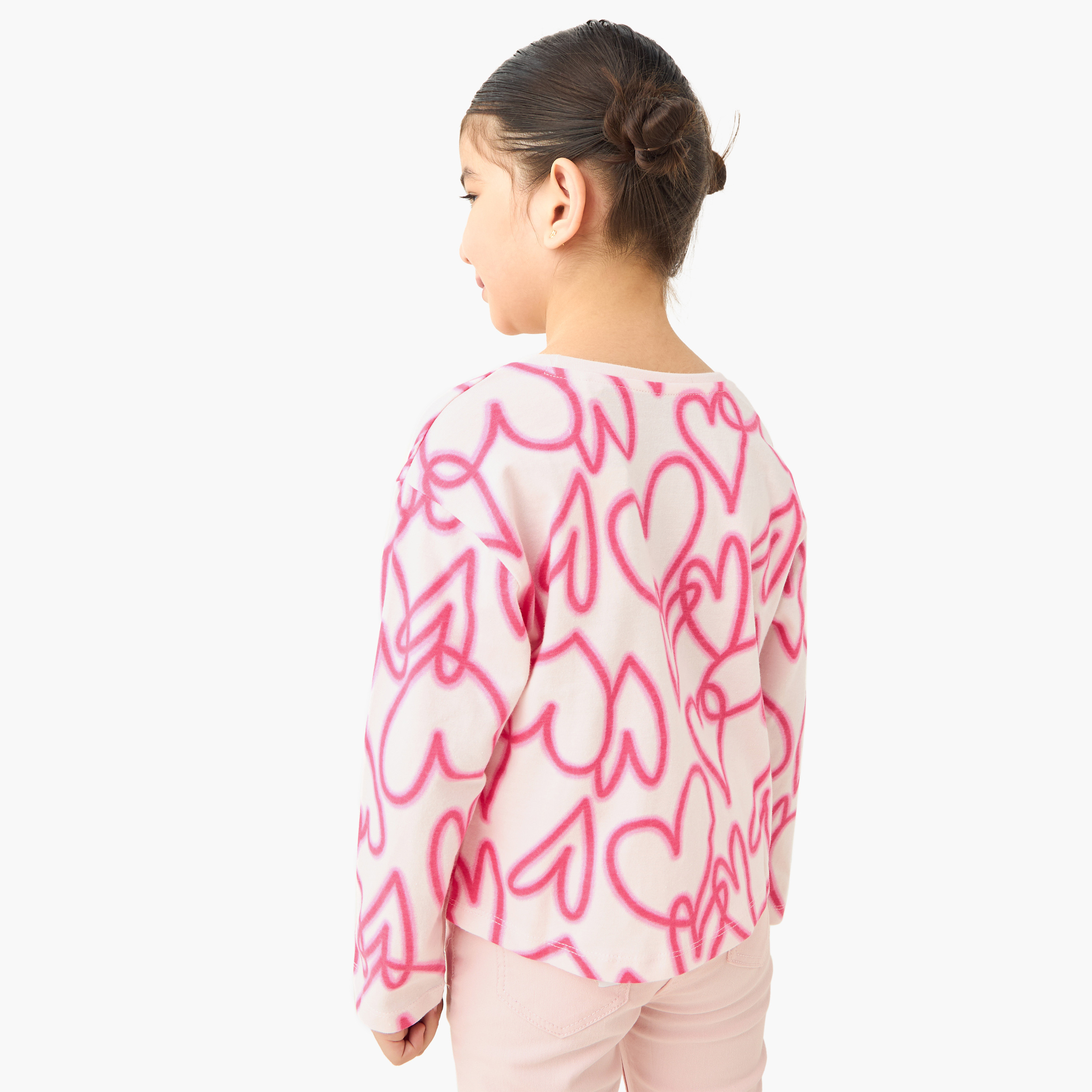Juniors Heart Print T-shirt with Long Sleeves-girls-clothing-tshirts-image-3
