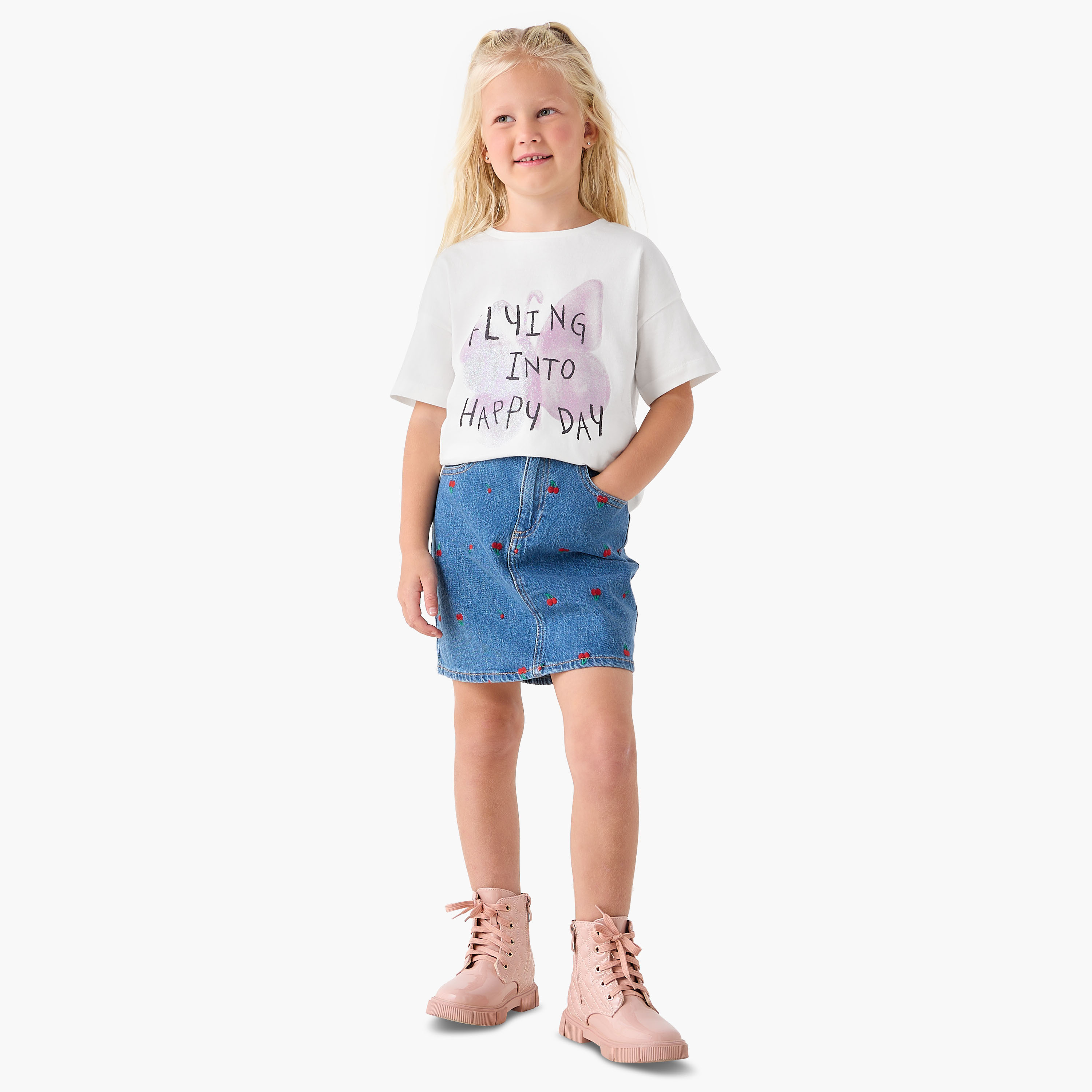 Juniors Slogan Print T-shirt with Short Sleeves-girls-clothing-tshirts-image-2