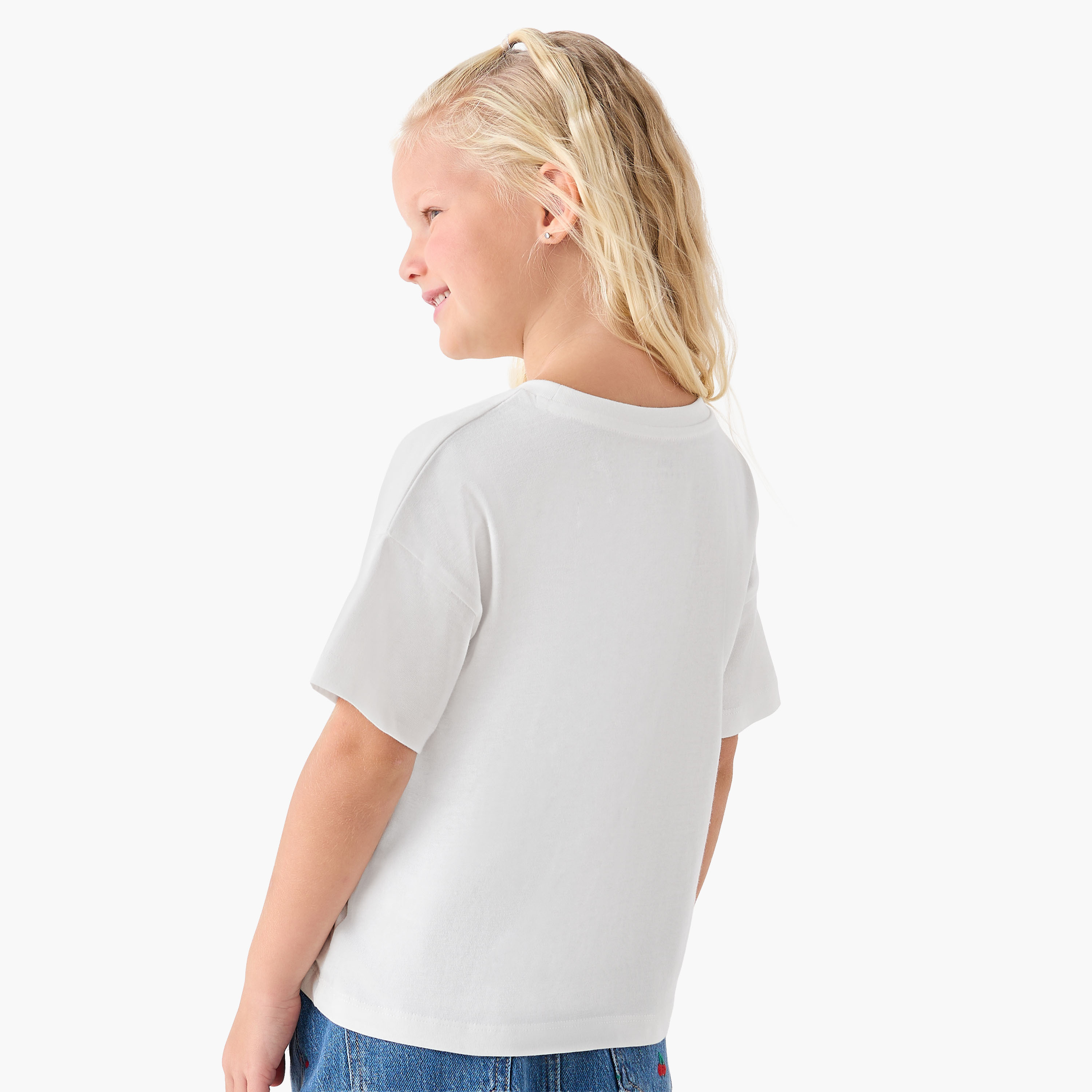 Juniors Slogan Print T-shirt with Short Sleeves-girls-clothing-tshirts-image-3
