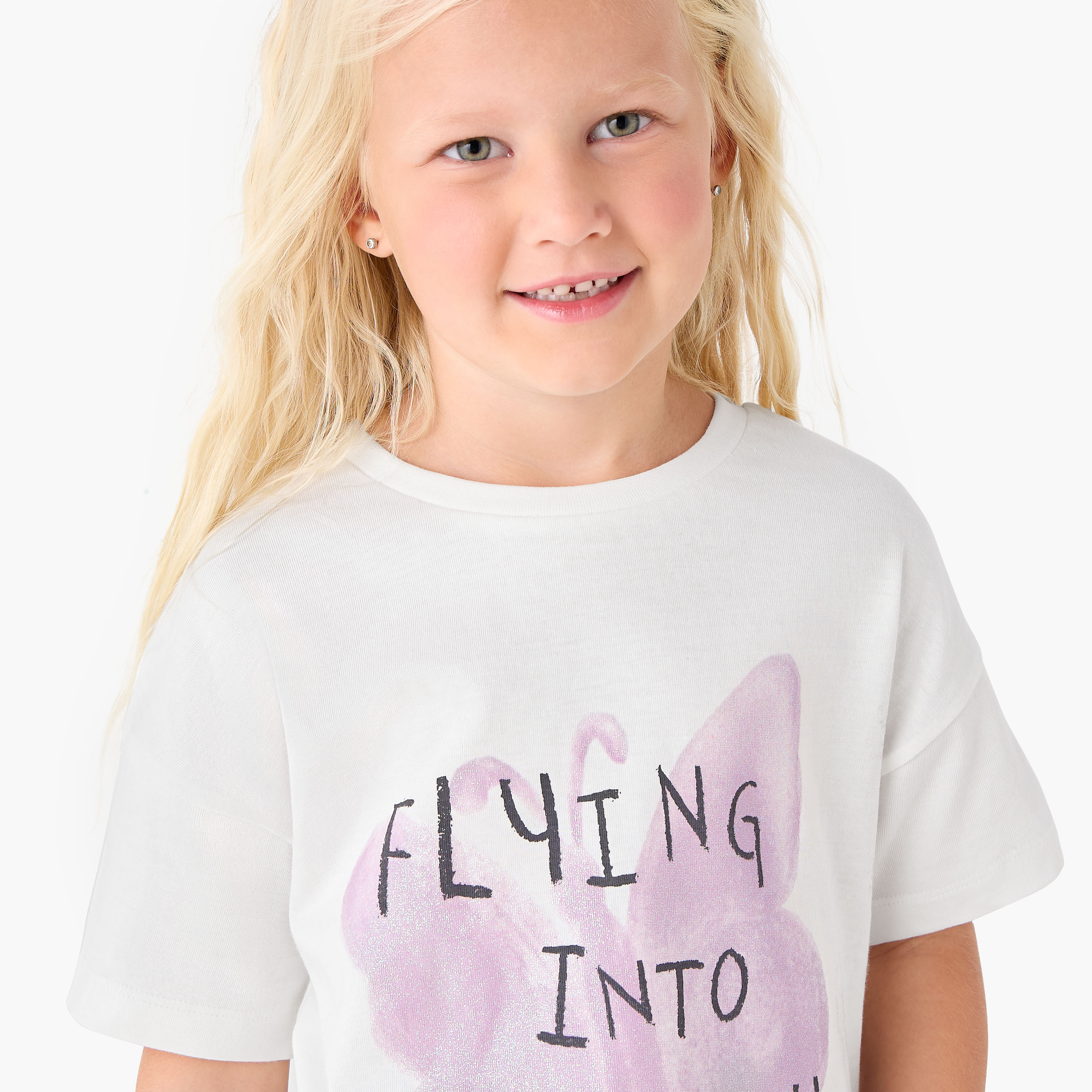 Juniors Slogan Print T-shirt with Short Sleeves-girls-clothing-tshirts-image-4