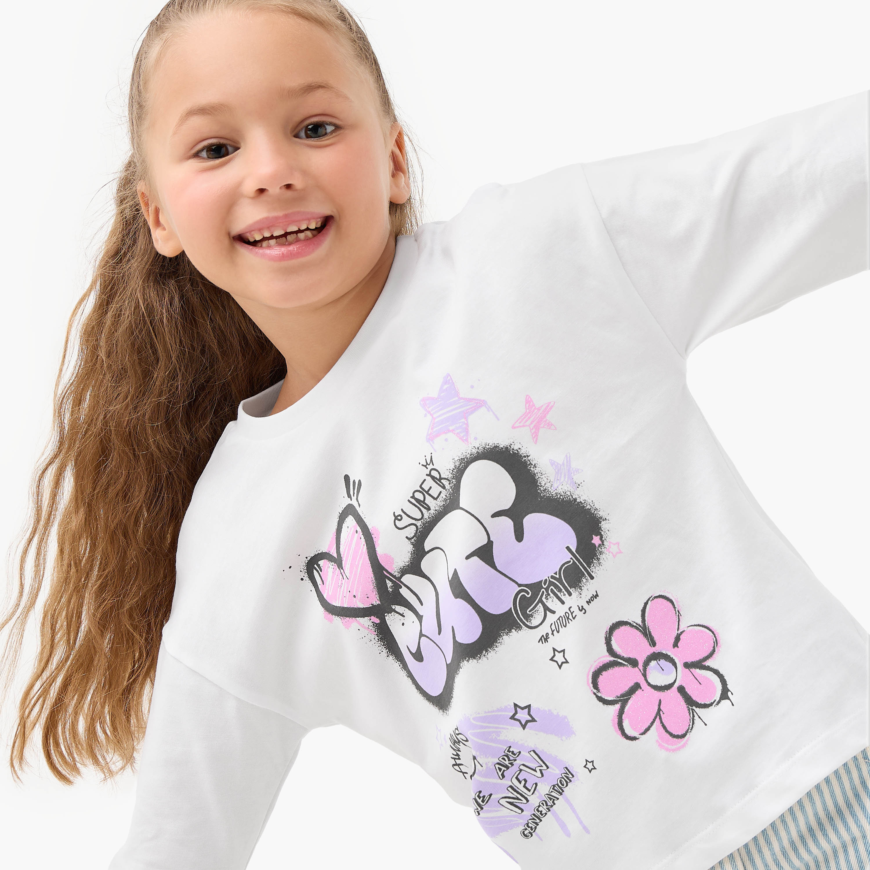 Juniors Graffiti Print Long Sleeve T-shirt with Crew Neck-girls-clothing-tshirts-image-4