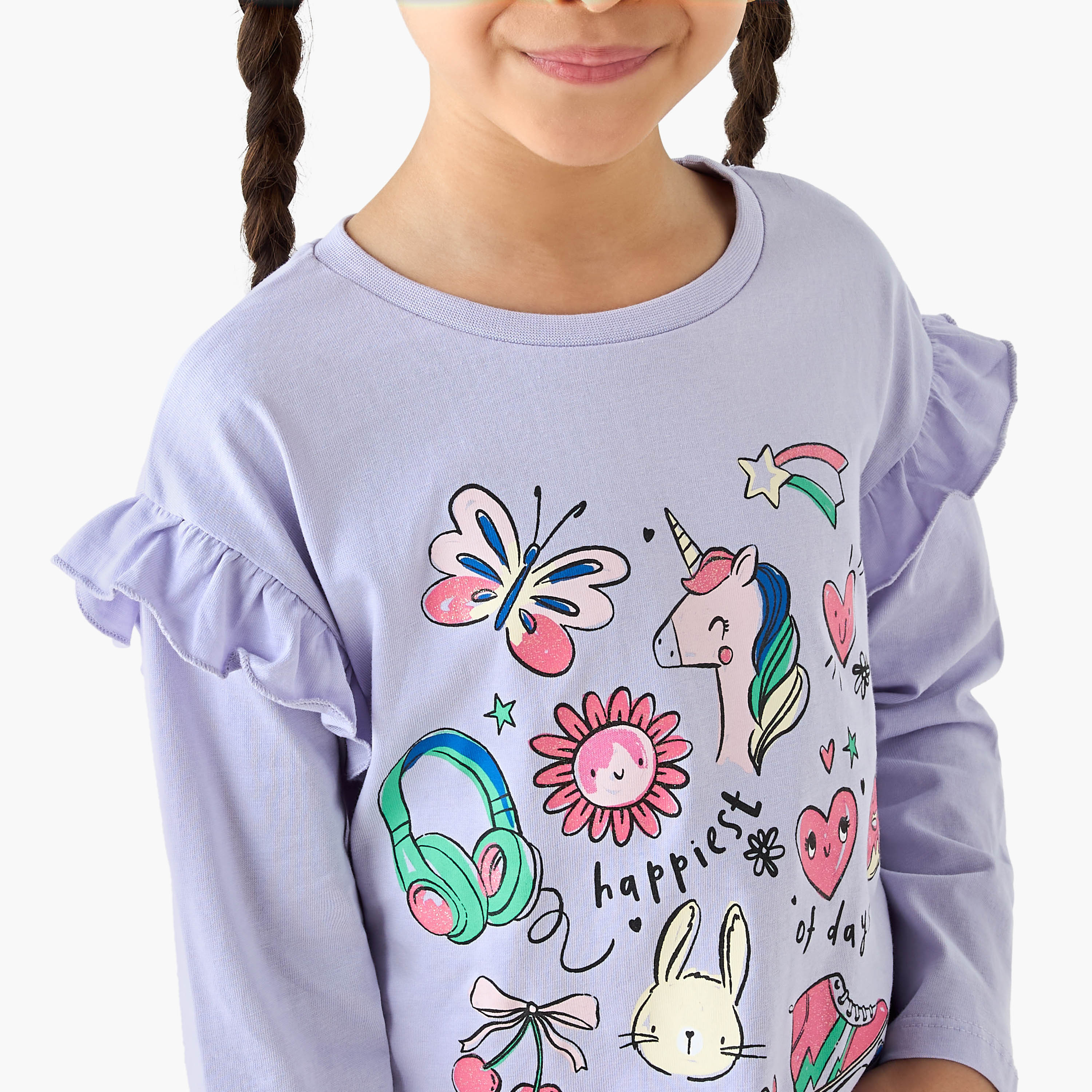 Juniors Printed T-shirt with Long Sleeves-girls-clothing-tshirts-image-4