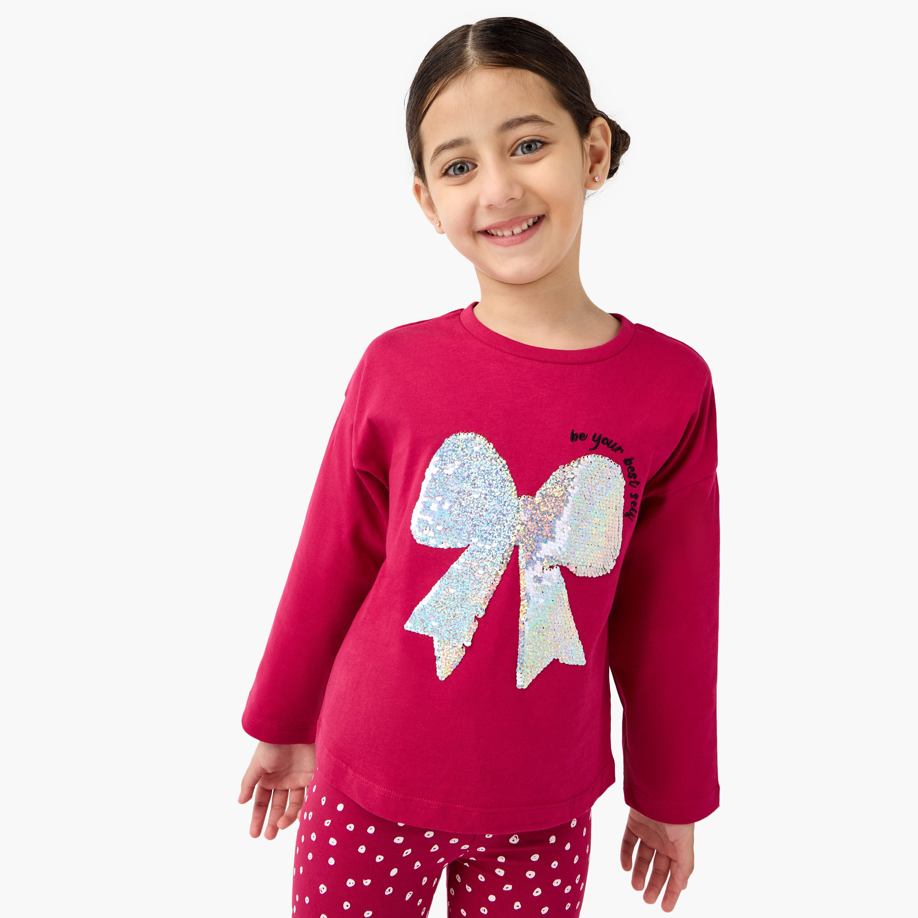 Juniors Embellished Bow T-Shirt with Long Sleeves-girls-clothing-tshirts-image-1