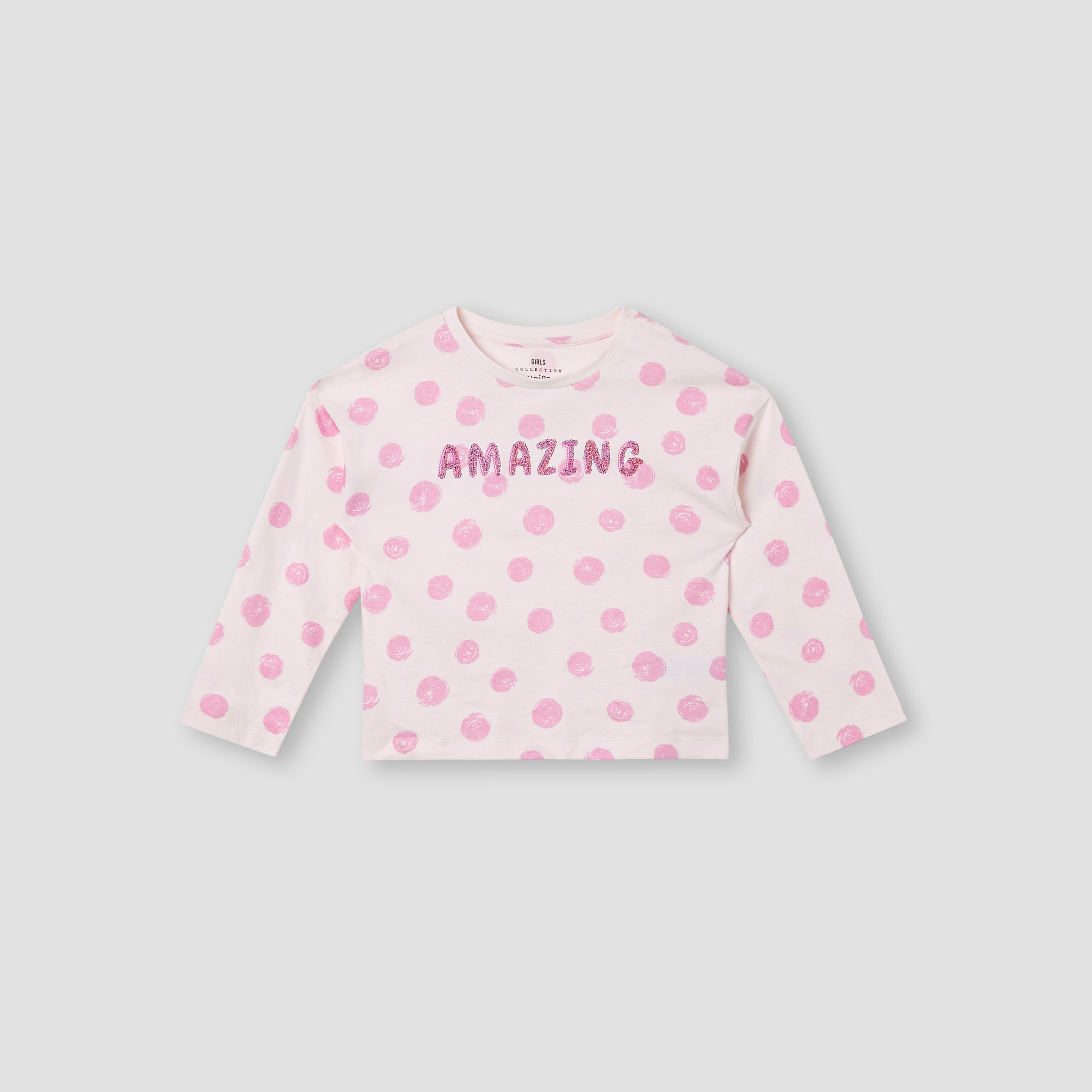 Juniors Printed T-shirt with Long Sleeves-baby-girls-clothing-tshirts-image-1