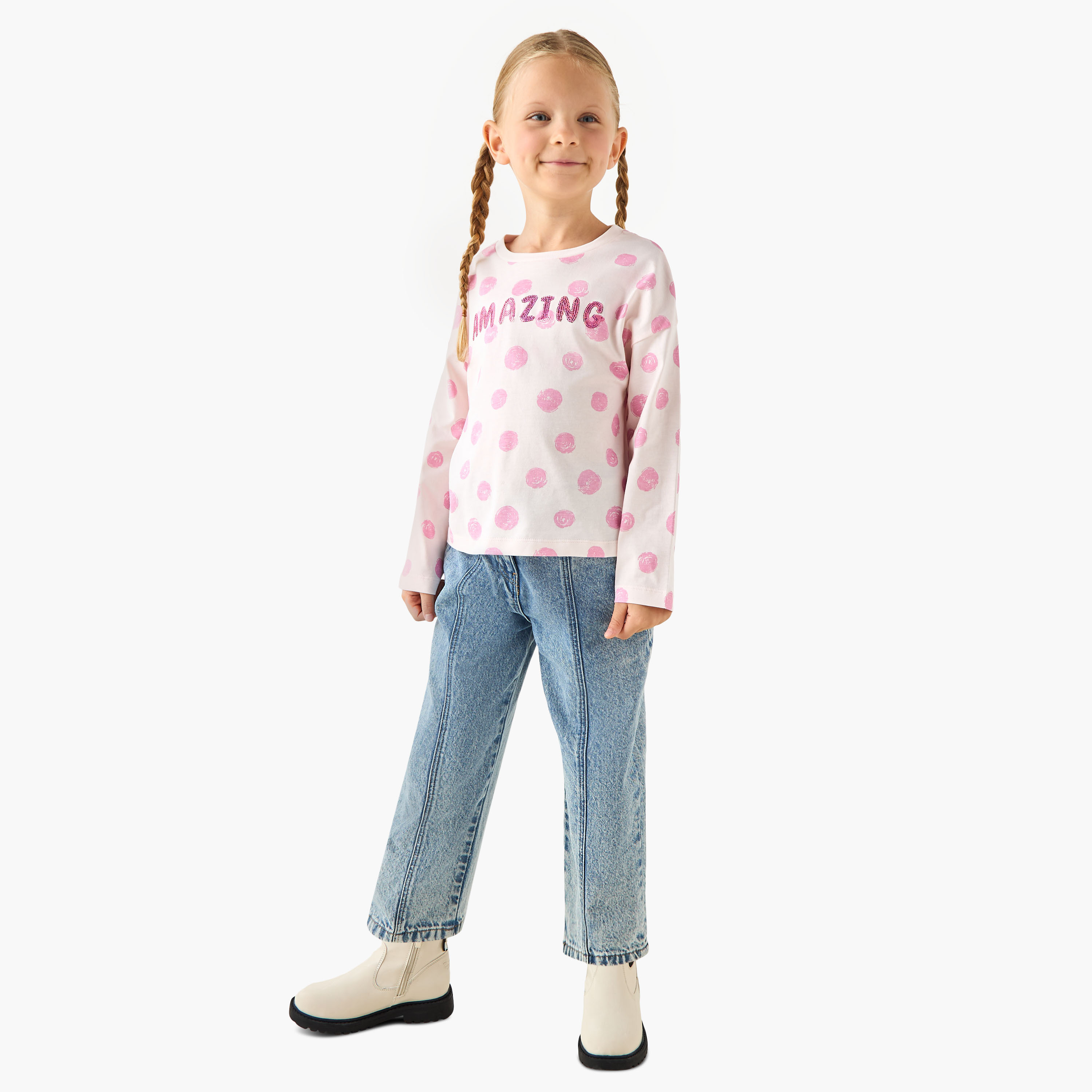 Juniors Printed T-shirt with Long Sleeves-girls-clothing-tshirts-image-2