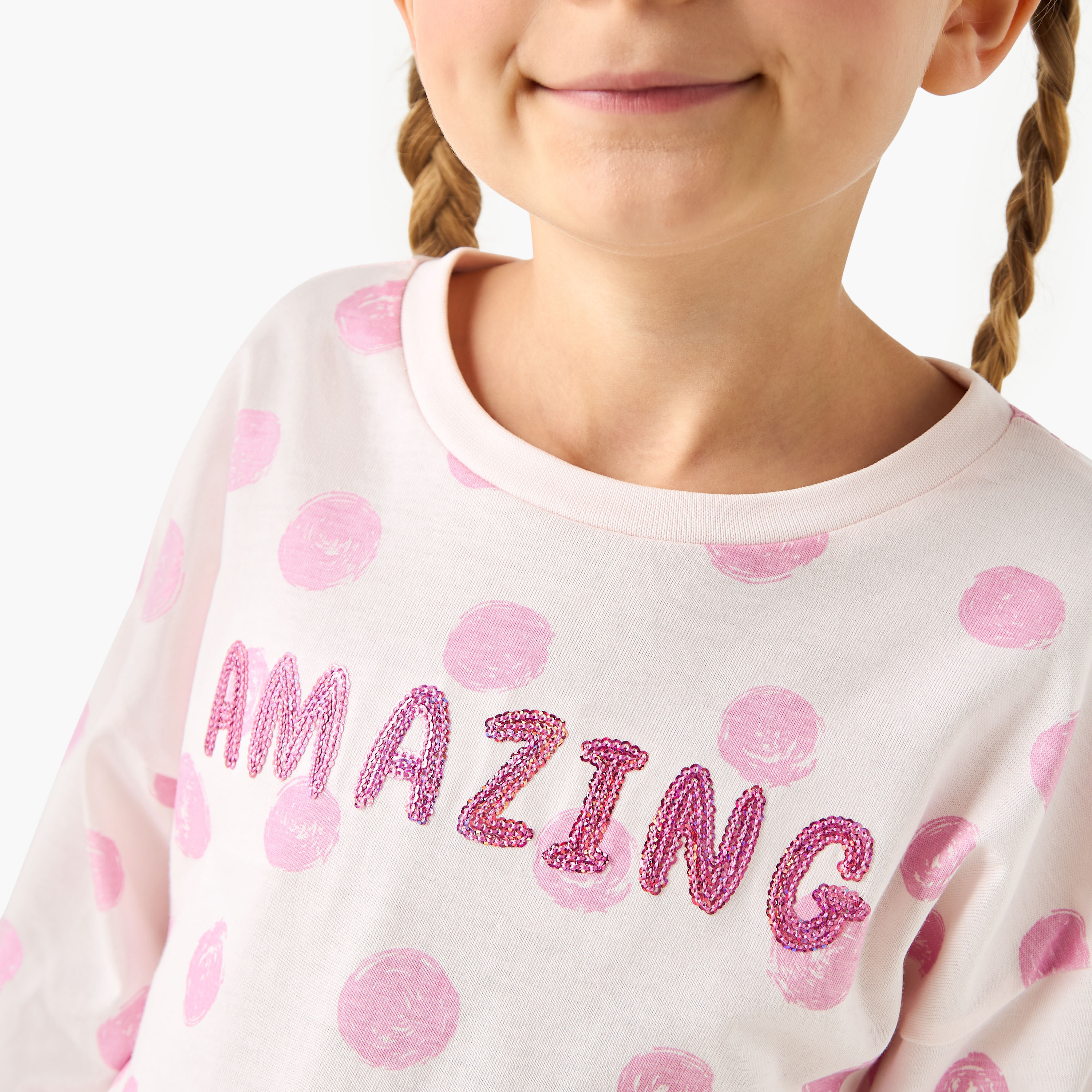 Juniors Printed T-shirt with Long Sleeves-girls-clothing-tshirts-image-4