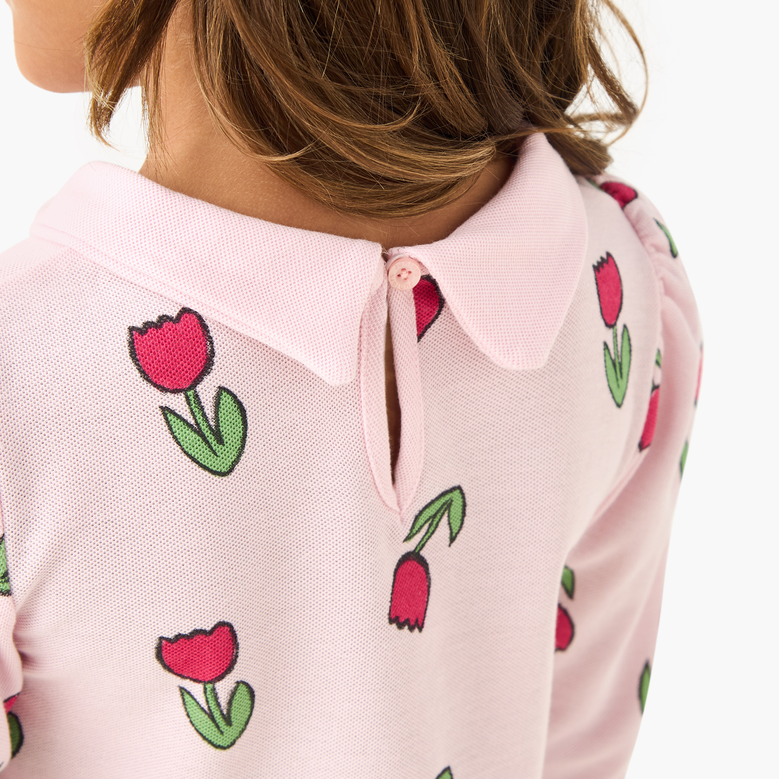 Juniors Floral Print Collared T-shirt with Long Sleeves-girls-clothing-tshirts-image-4