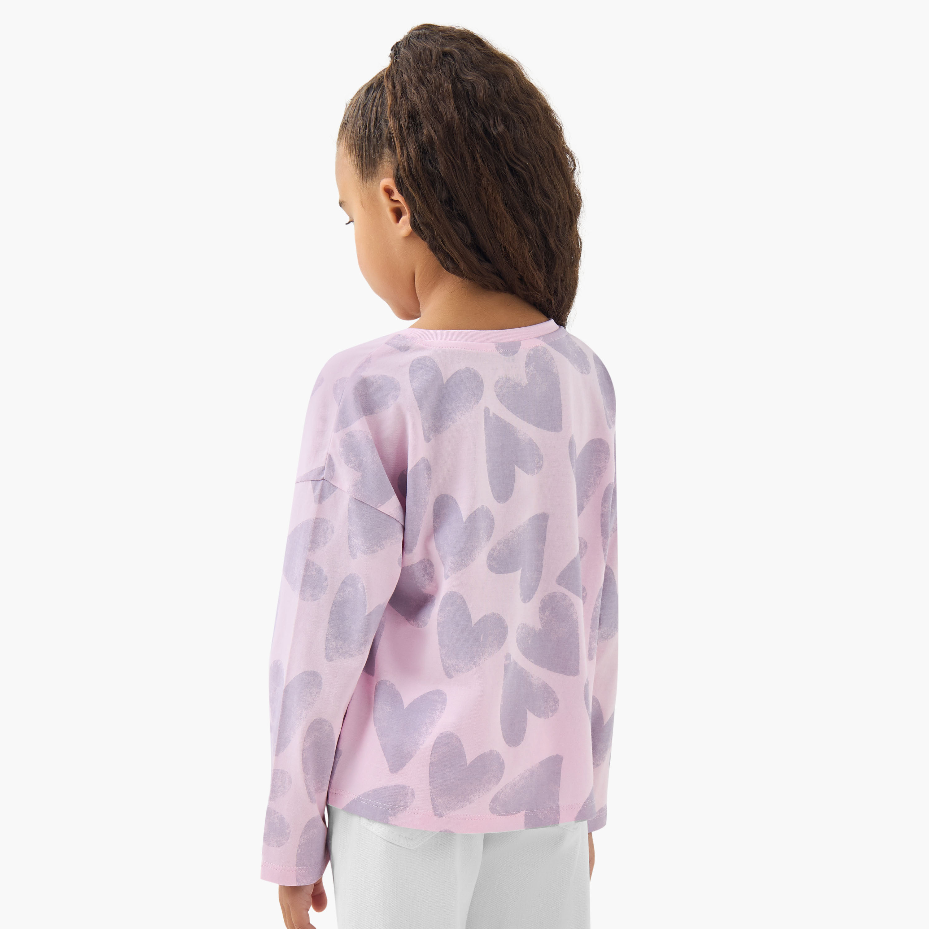 Juniors Girls Crew Neck T-Shirt with Heart Print - Cotton - Long Sleeves-girls-clothing-tshirts-image-3
