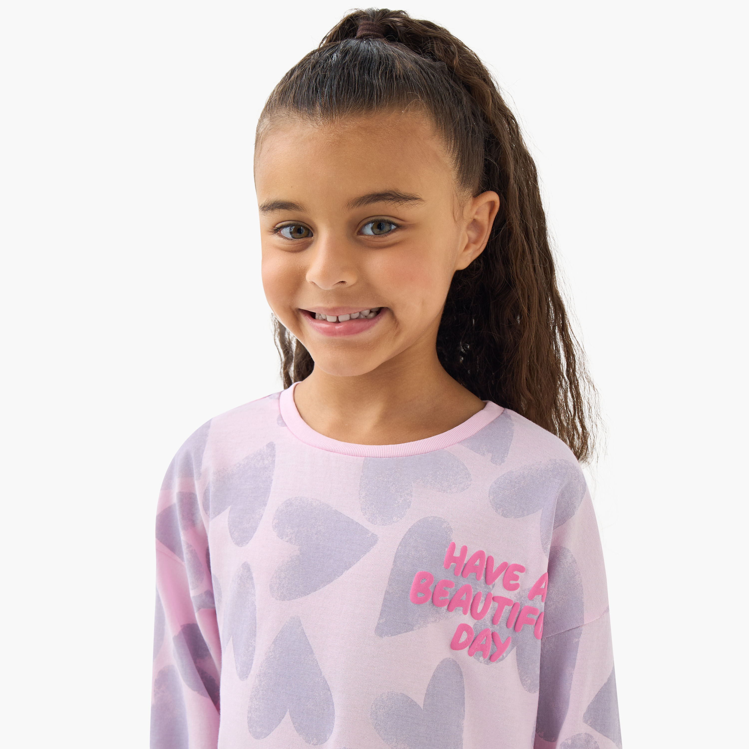 Juniors Girls Crew Neck T-Shirt with Heart Print - Cotton - Long Sleeves-girls-clothing-tshirts-image-4