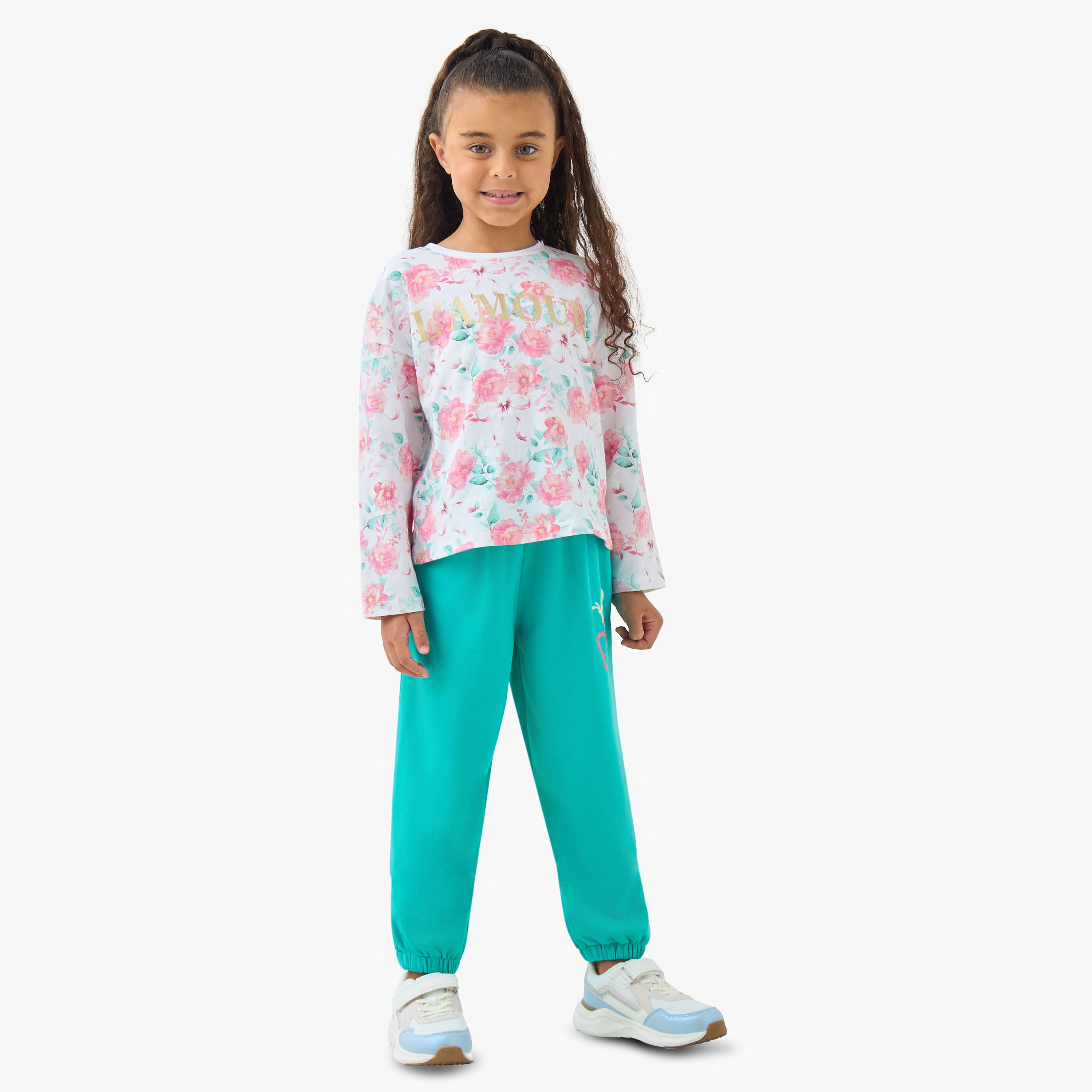 Juniors Girls Crew Neck T-shirt with Floral Print - Cotton - Long Sleeves-girls-clothing-tshirts-image-2