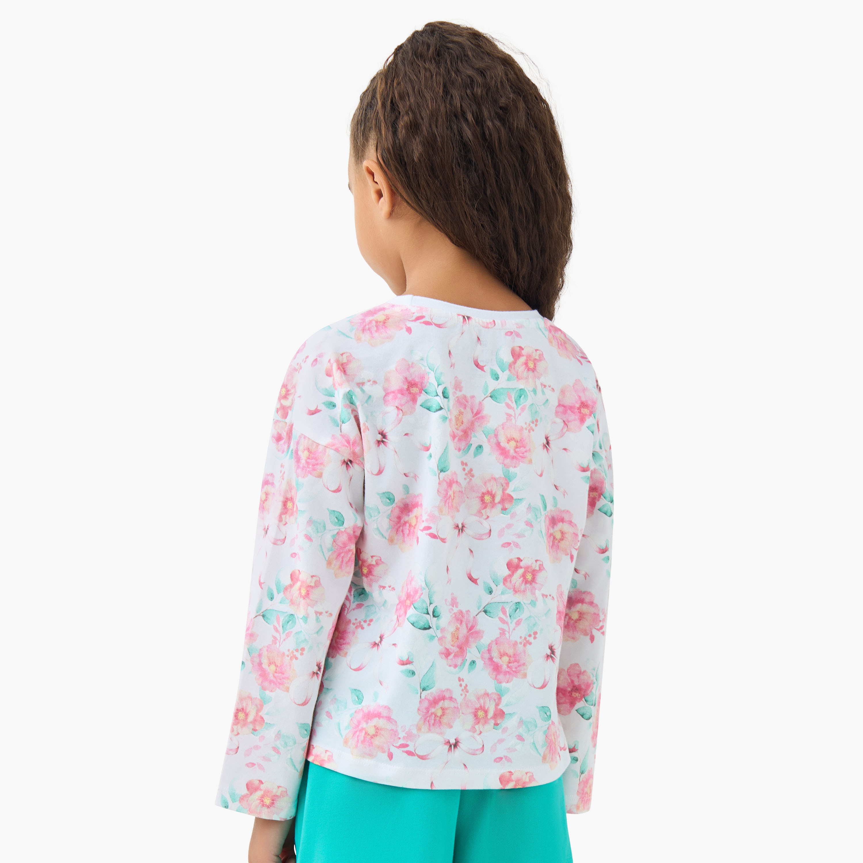 Juniors Girls Crew Neck T-shirt with Floral Print - Cotton - Long Sleeves-girls-clothing-tshirts-image-3
