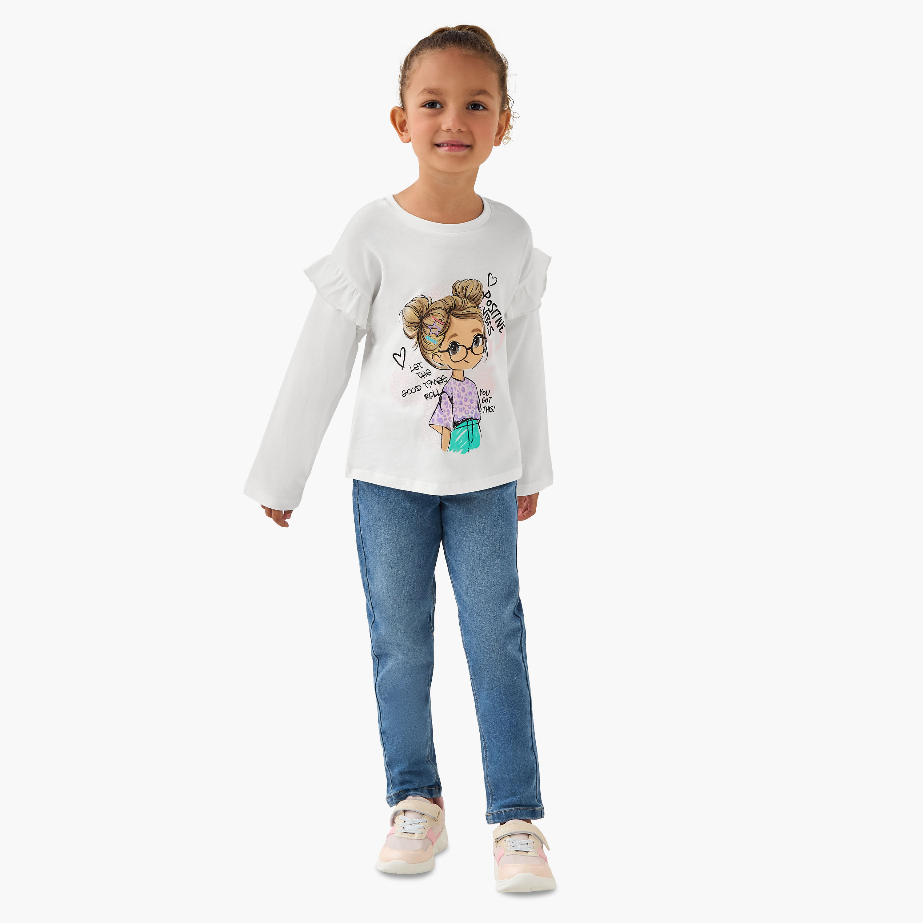 تيشيرت بأكمام طويلة وطبعات جرافيك وياقة ضيقة من جونيورز-girls-clothing-tshirts-image-4