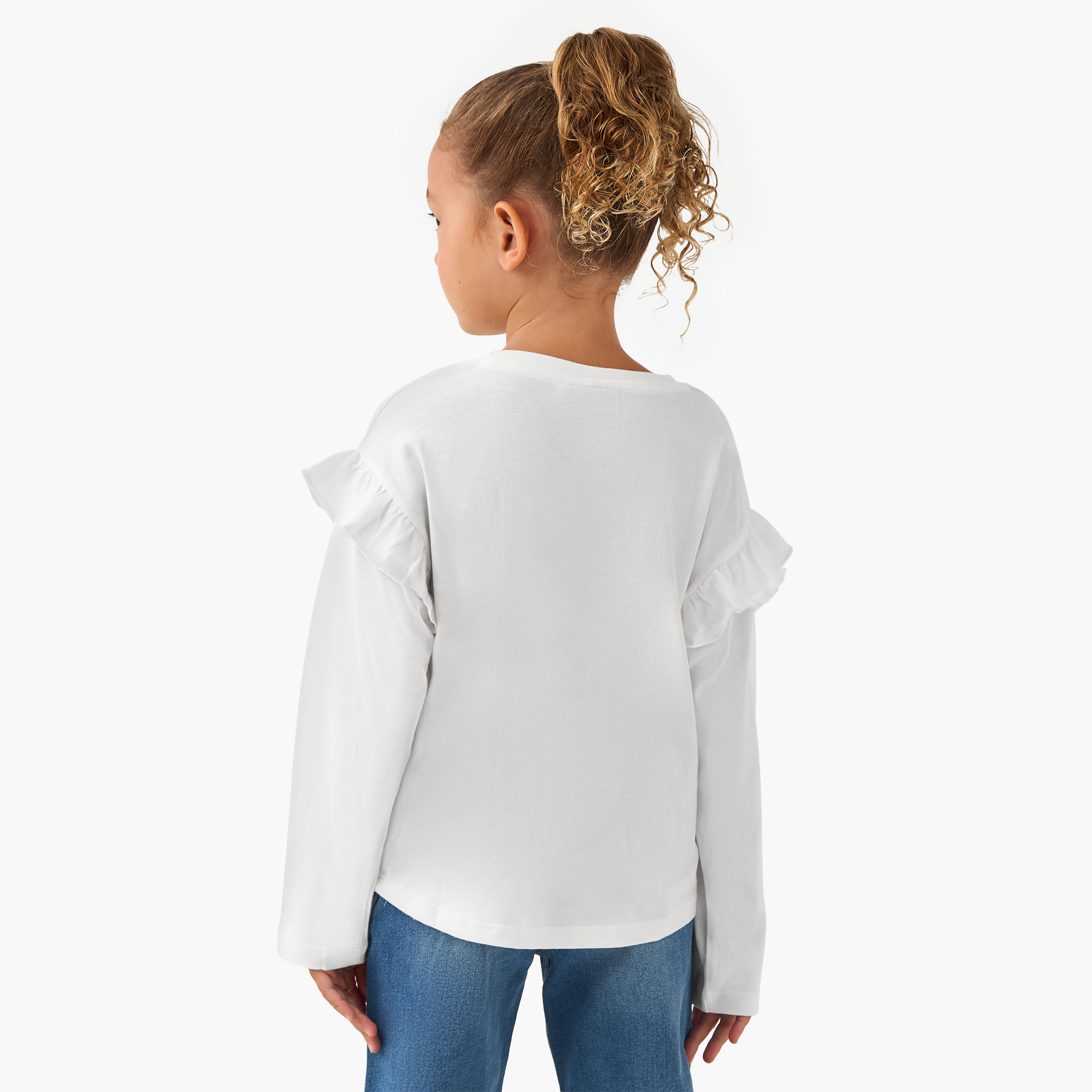 تيشيرت بأكمام طويلة وطبعات جرافيك وياقة ضيقة من جونيورز-girls-clothing-tshirts-image-3