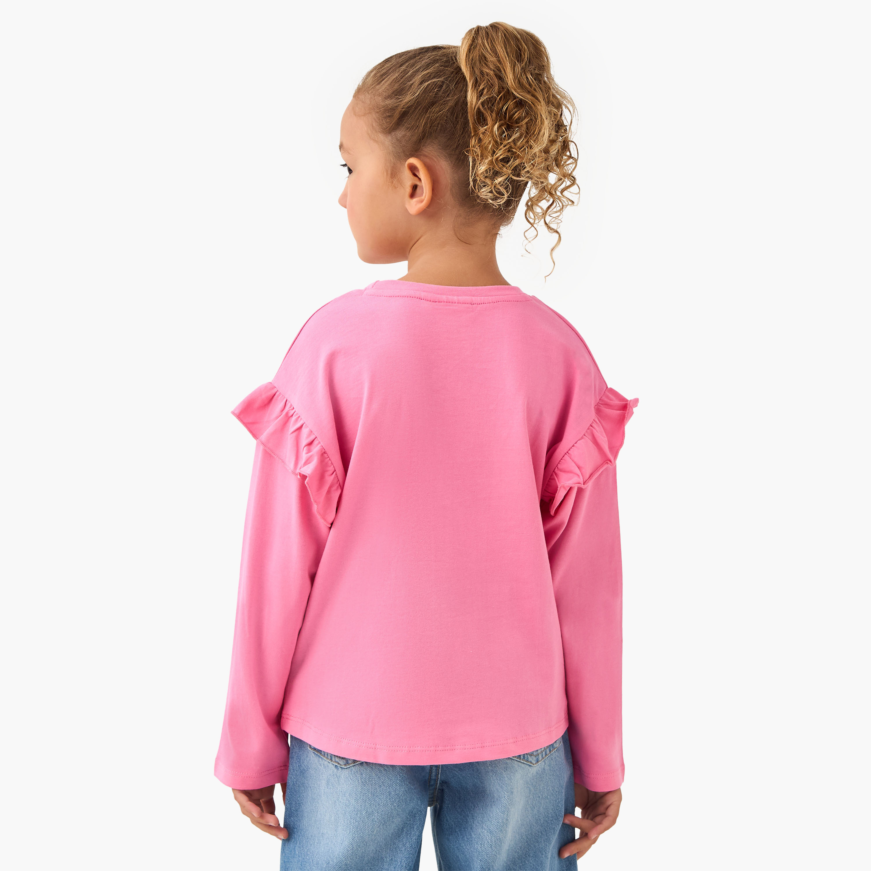 Juniors Crew Neck Long Sleeve T-shirt with Bunny Graphic Print-girls-clothing-tshirts-image-3