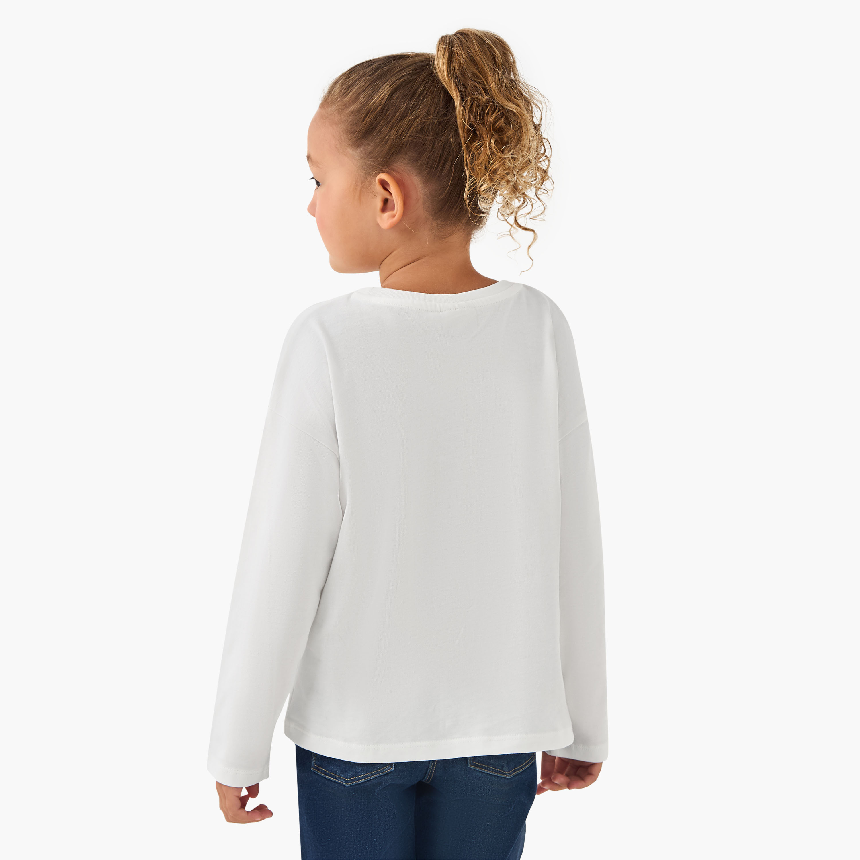 Juniors Crew Neck Long Sleeve T-shirt with Sequin Detail-girls-clothing-tshirts-image-3