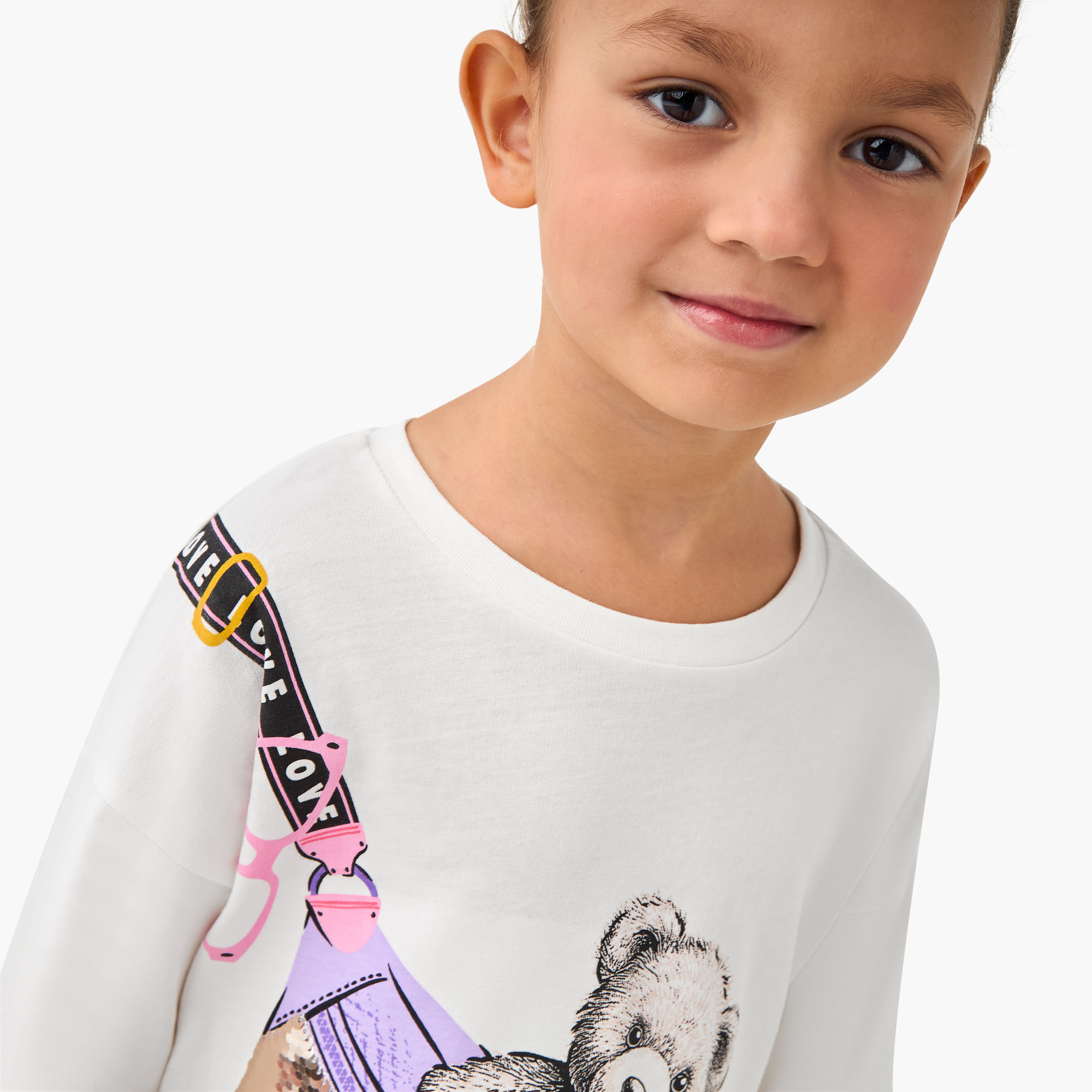 Juniors Crew Neck Long Sleeve T-shirt with Sequin Detail-girls-clothing-tshirts-image-4