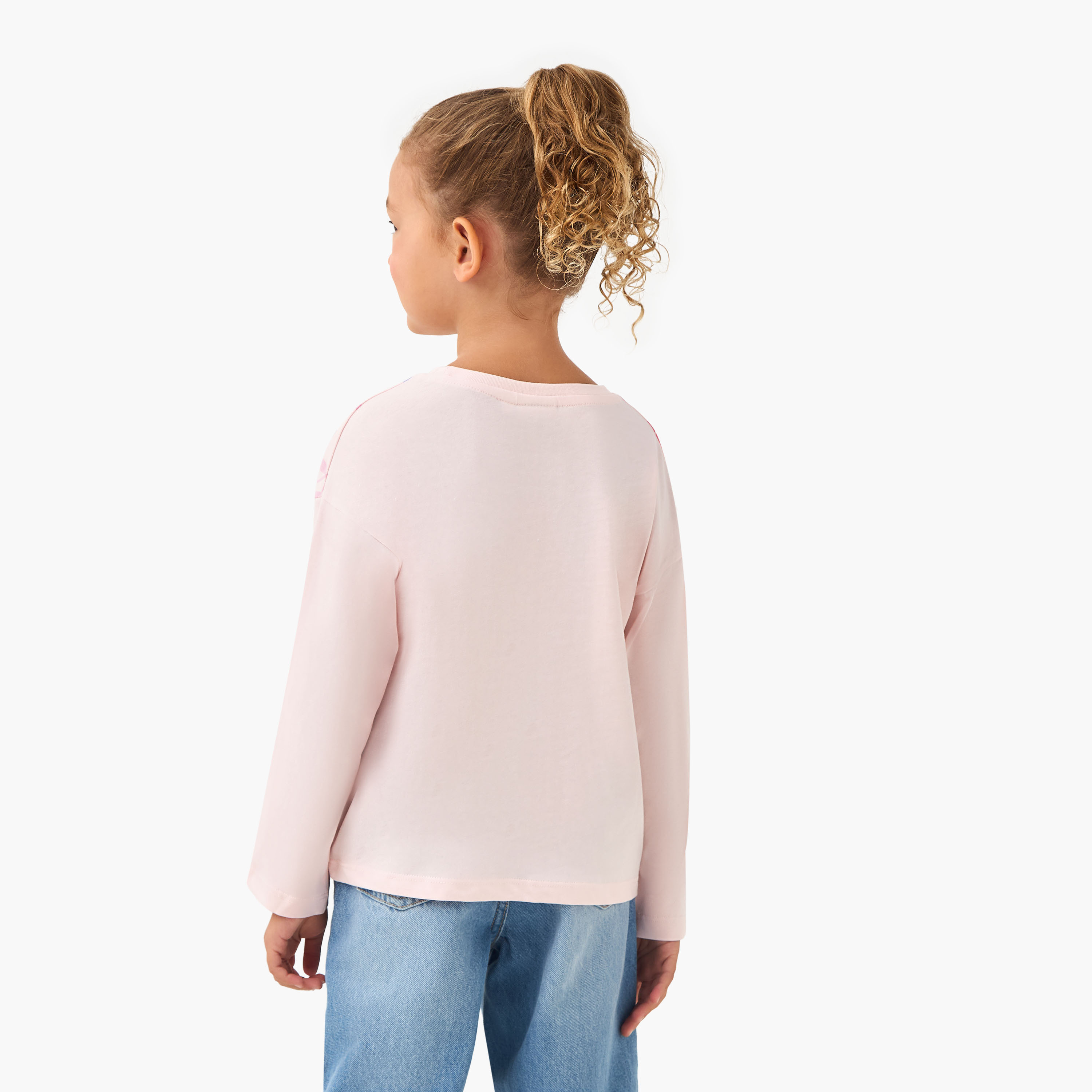 Juniors Crew Neck Long Sleeve T-shirt with Floral Applique-girls-clothing-tshirts-image-3