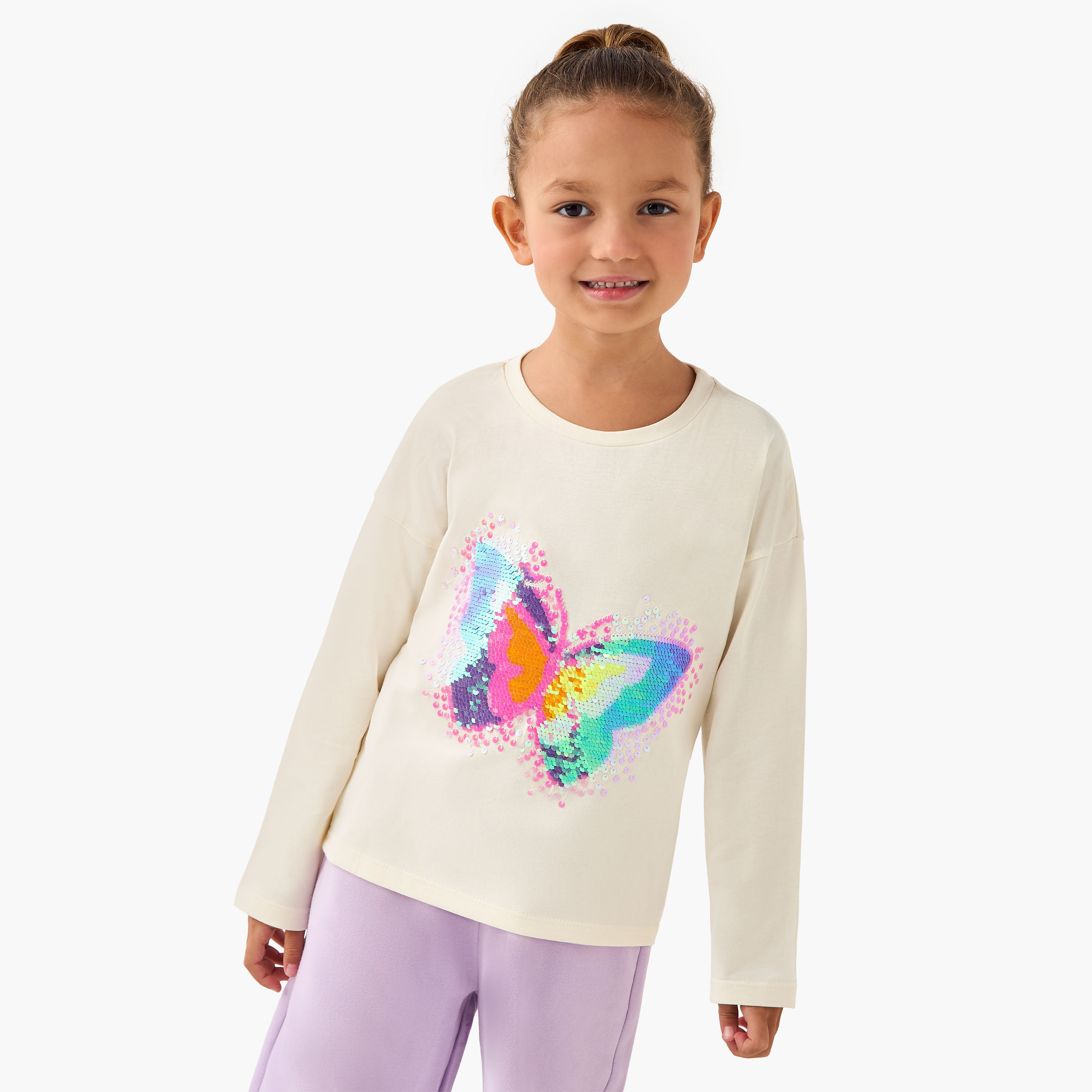 Juniors Round Neck Long Sleeve T-shirt with Embellishment-girls-clothing-tshirts-image-1