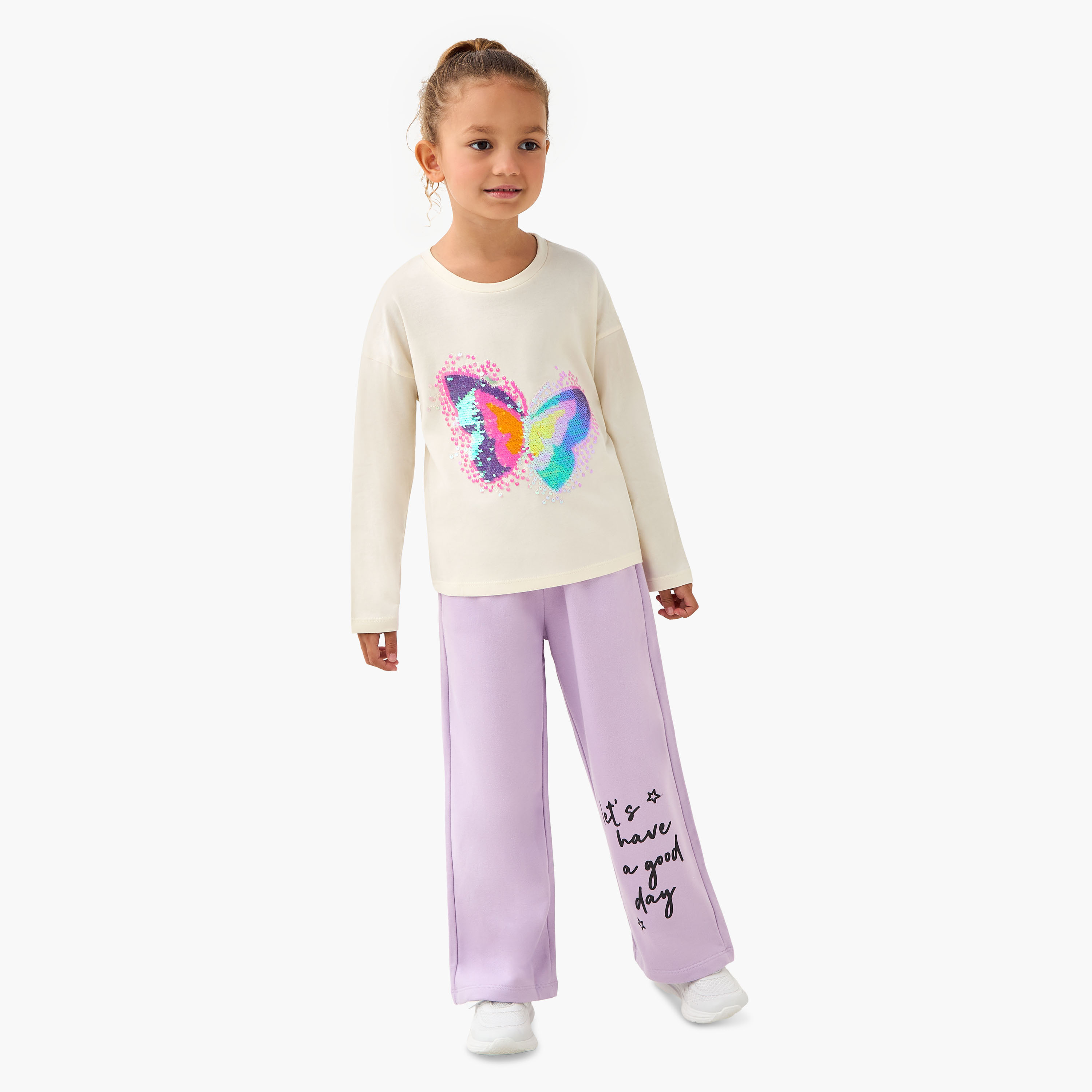 Juniors Round Neck Long Sleeve T-shirt with Embellishment-girls-clothing-tshirts-image-2