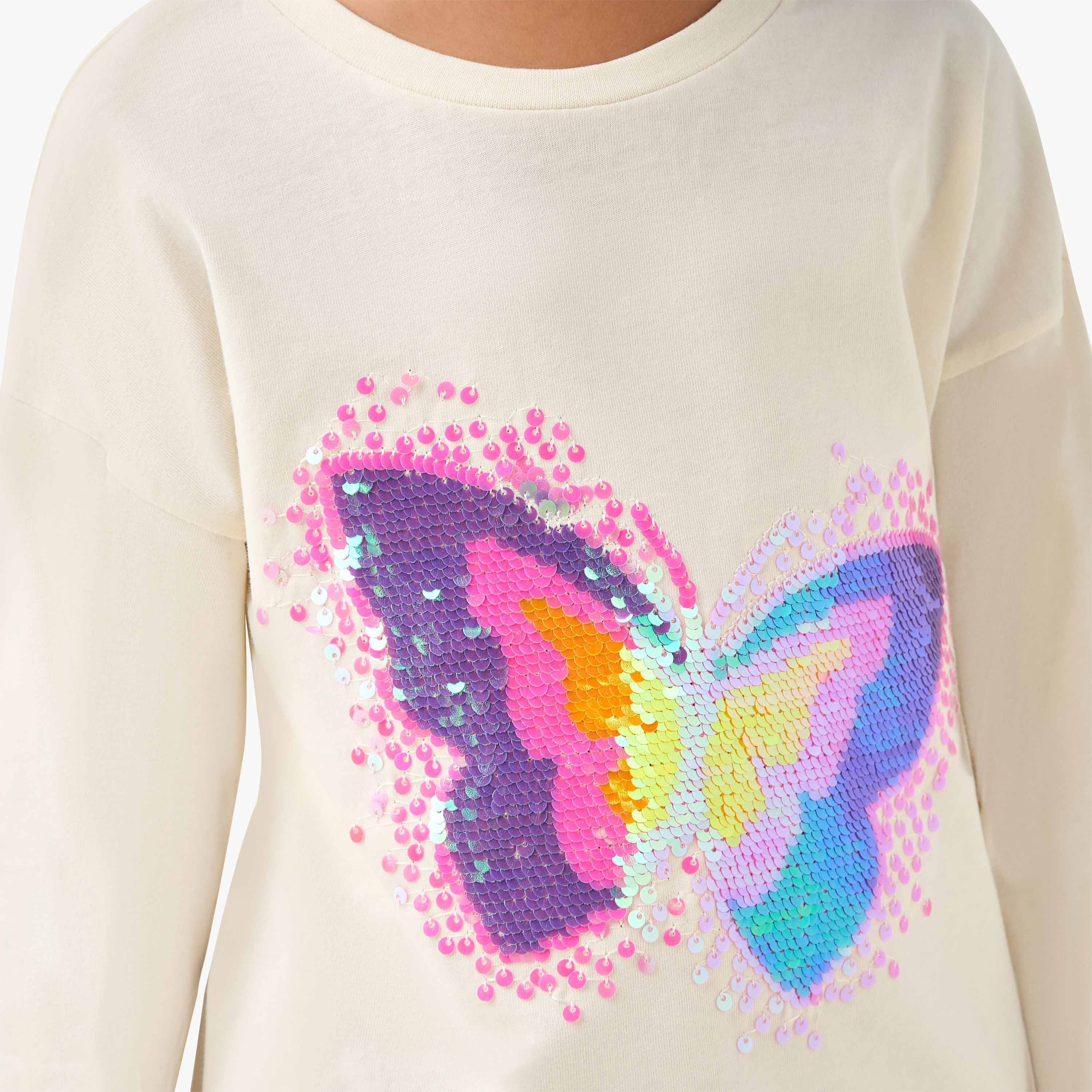 Juniors Round Neck Long Sleeve T-shirt with Embellishment-girls-clothing-tshirts-image-4