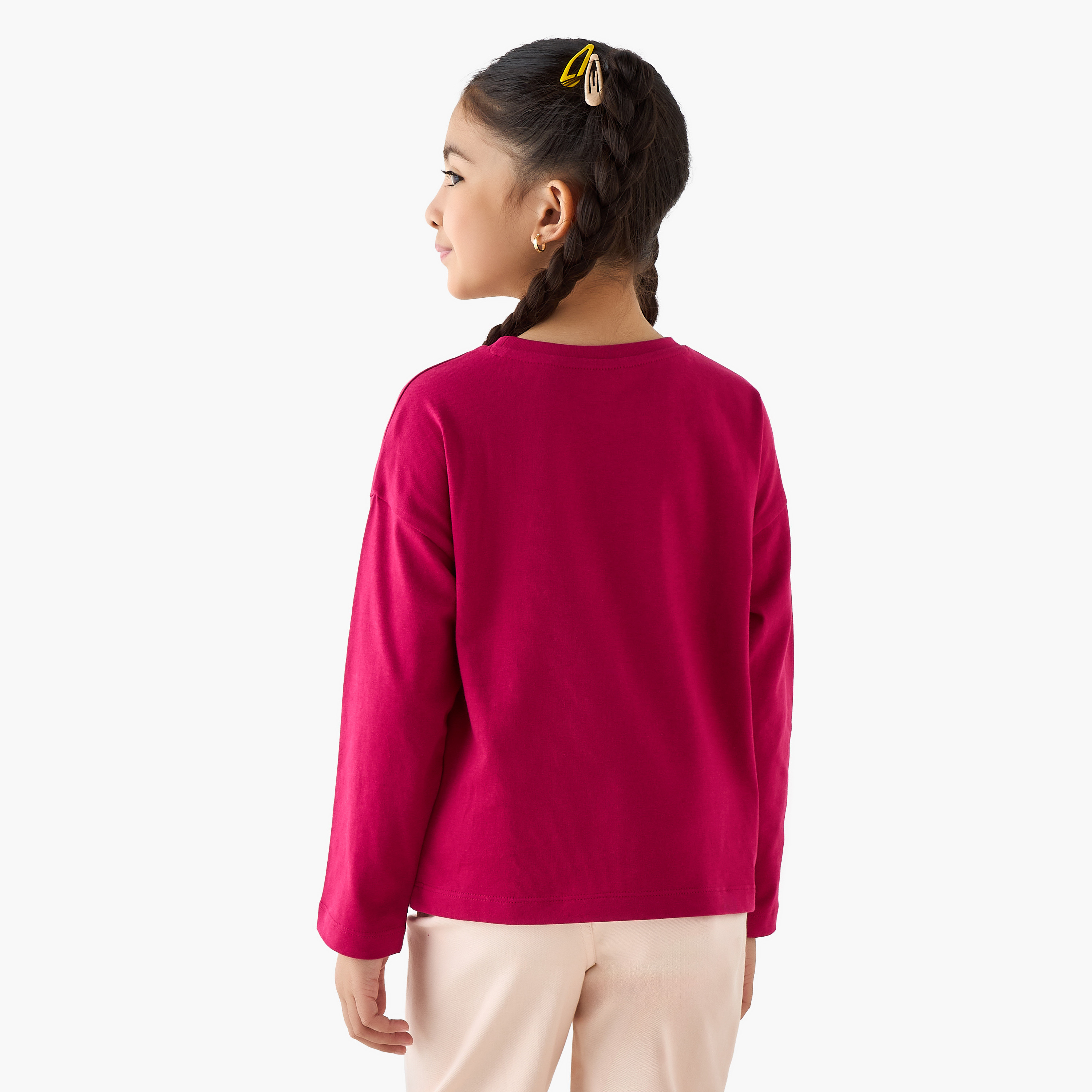 Juniors Slogan Print T-shirt with Long Sleeves-girls-clothing-tshirts-image-3