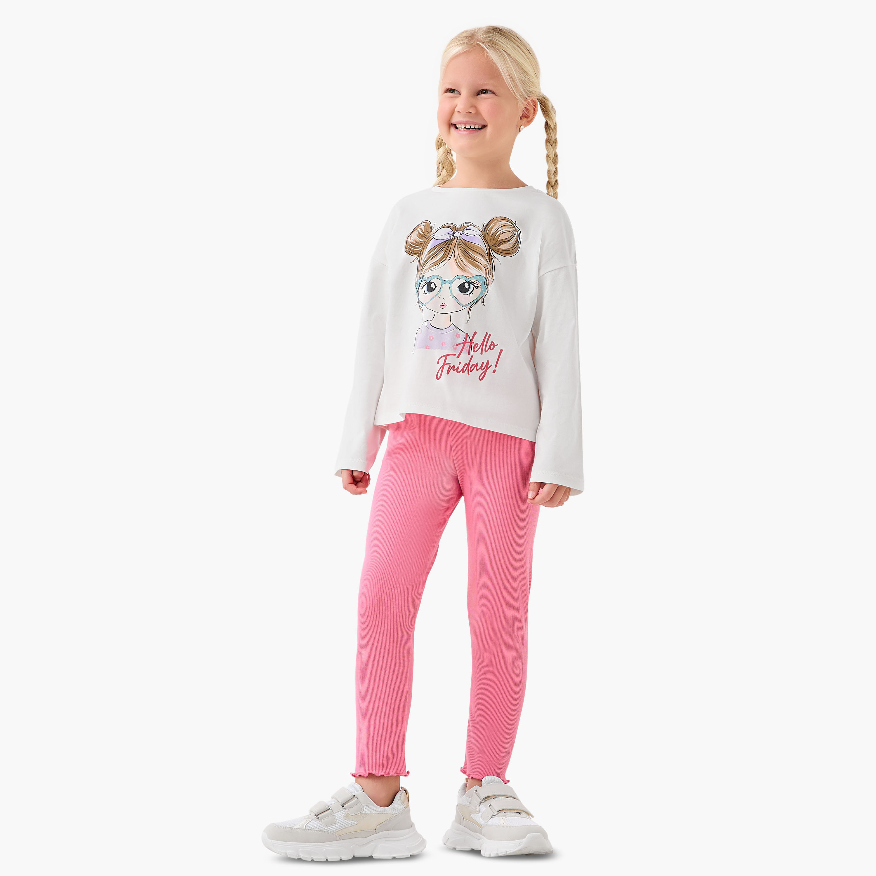 Juniors Girls Crew Neck T-shirt with Graphic Print - Cotton - Long Sleeves-girls-clothing-tshirts-image-2
