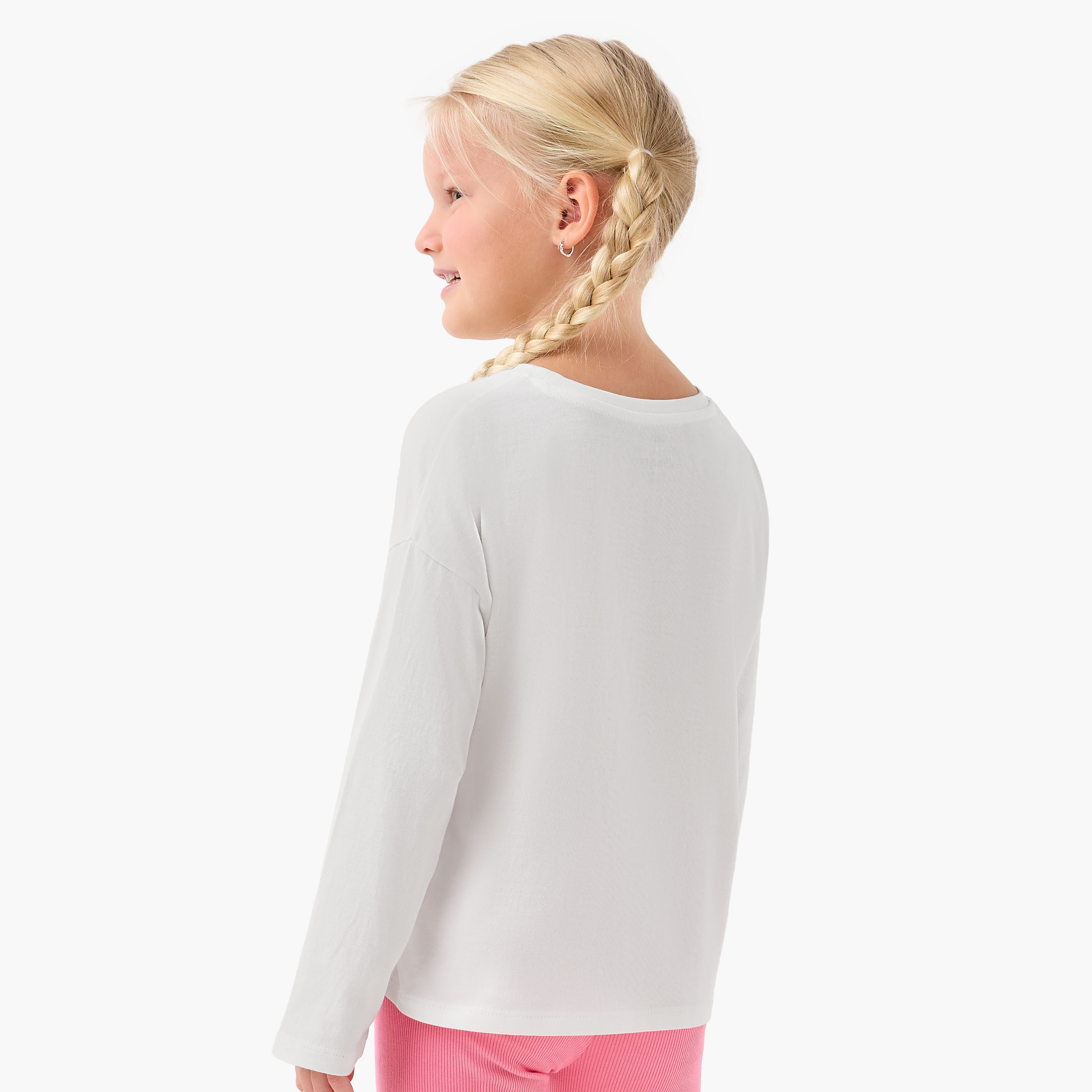Juniors Girls Crew Neck T-shirt with Graphic Print - Cotton - Long Sleeves-girls-clothing-tshirts-image-3