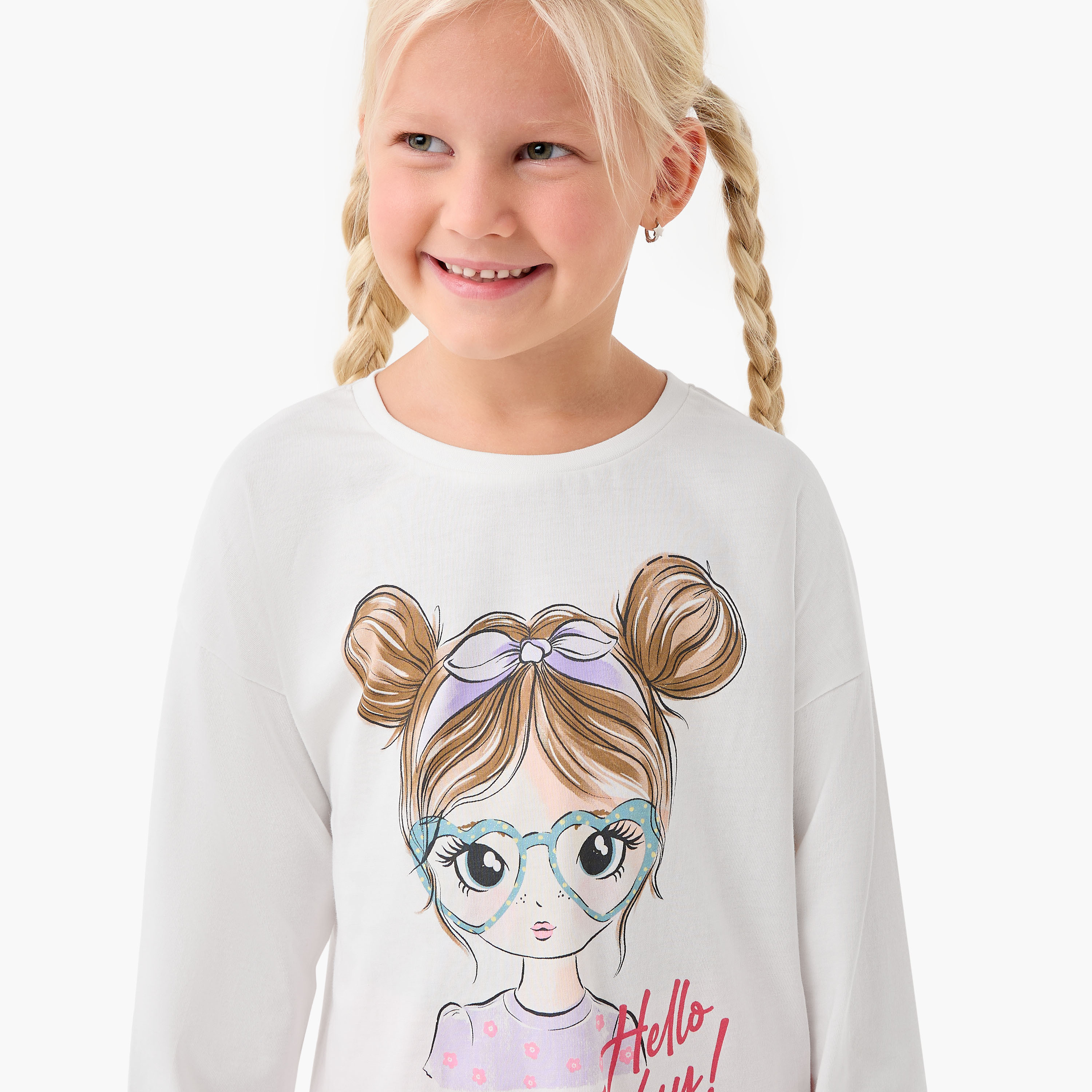 Juniors Girls Crew Neck T-shirt with Graphic Print - Cotton - Long Sleeves-girls-clothing-tshirts-image-4